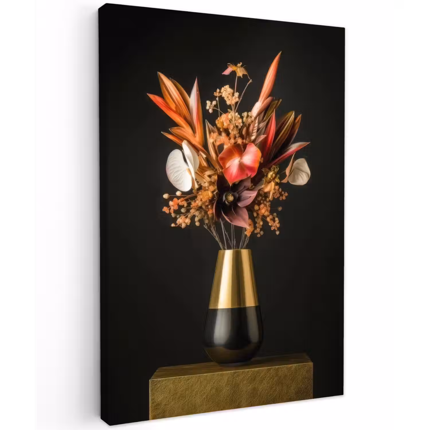 Exotisch - Boeket - Vaas - Goud Tuinposter op houten frame 2 cm dik klein -3d
