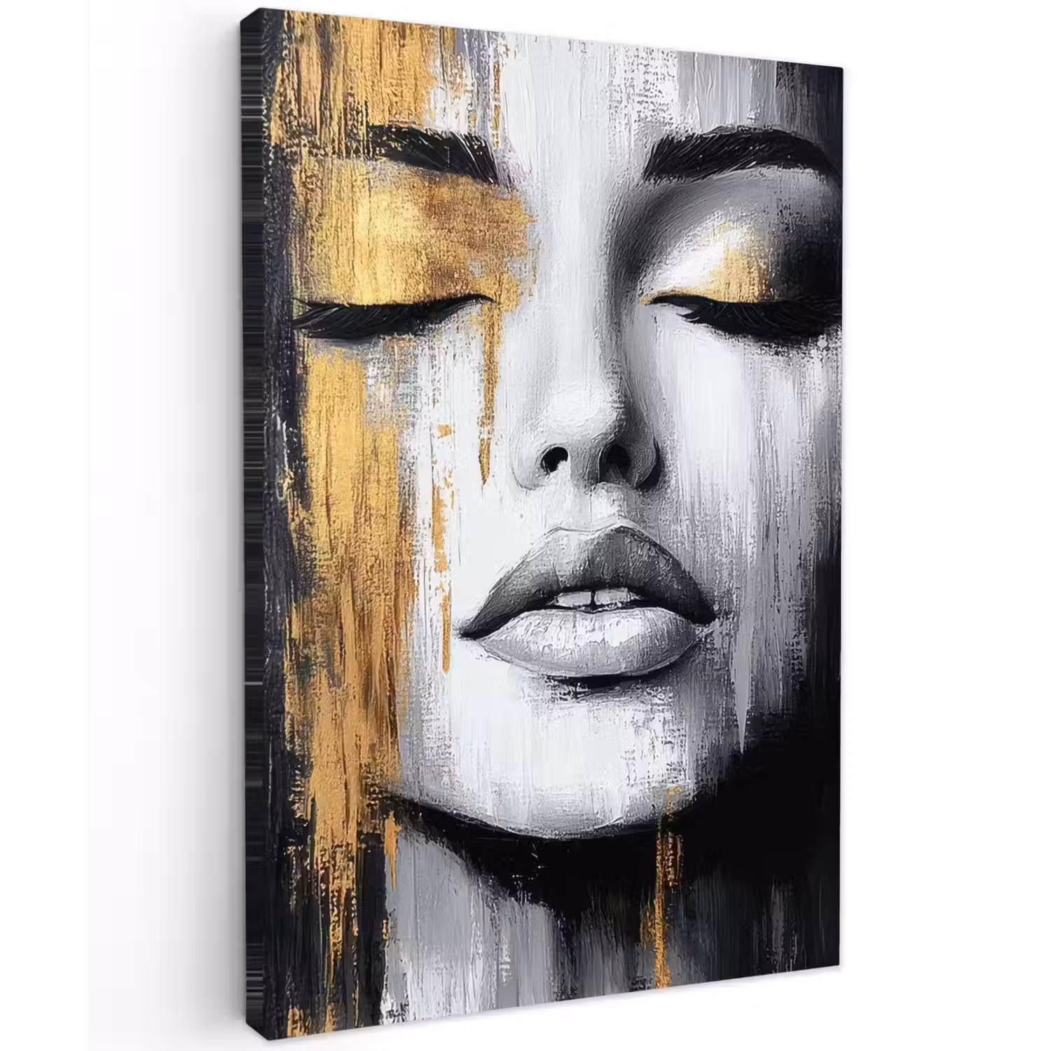 Gezicht - Vrouw - Penseelstreken - Abstract Tuinposter op houten frame 2 cm dik klein -3d