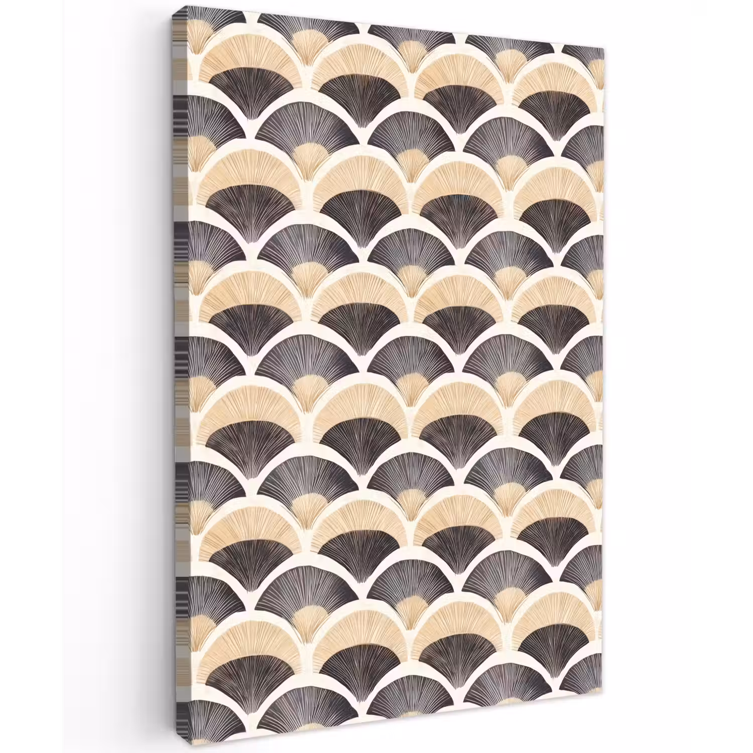 Waaier - Patroon - Zwart - Beige Tuinposter op houten frame 2 cm dik klein 841 -3d
