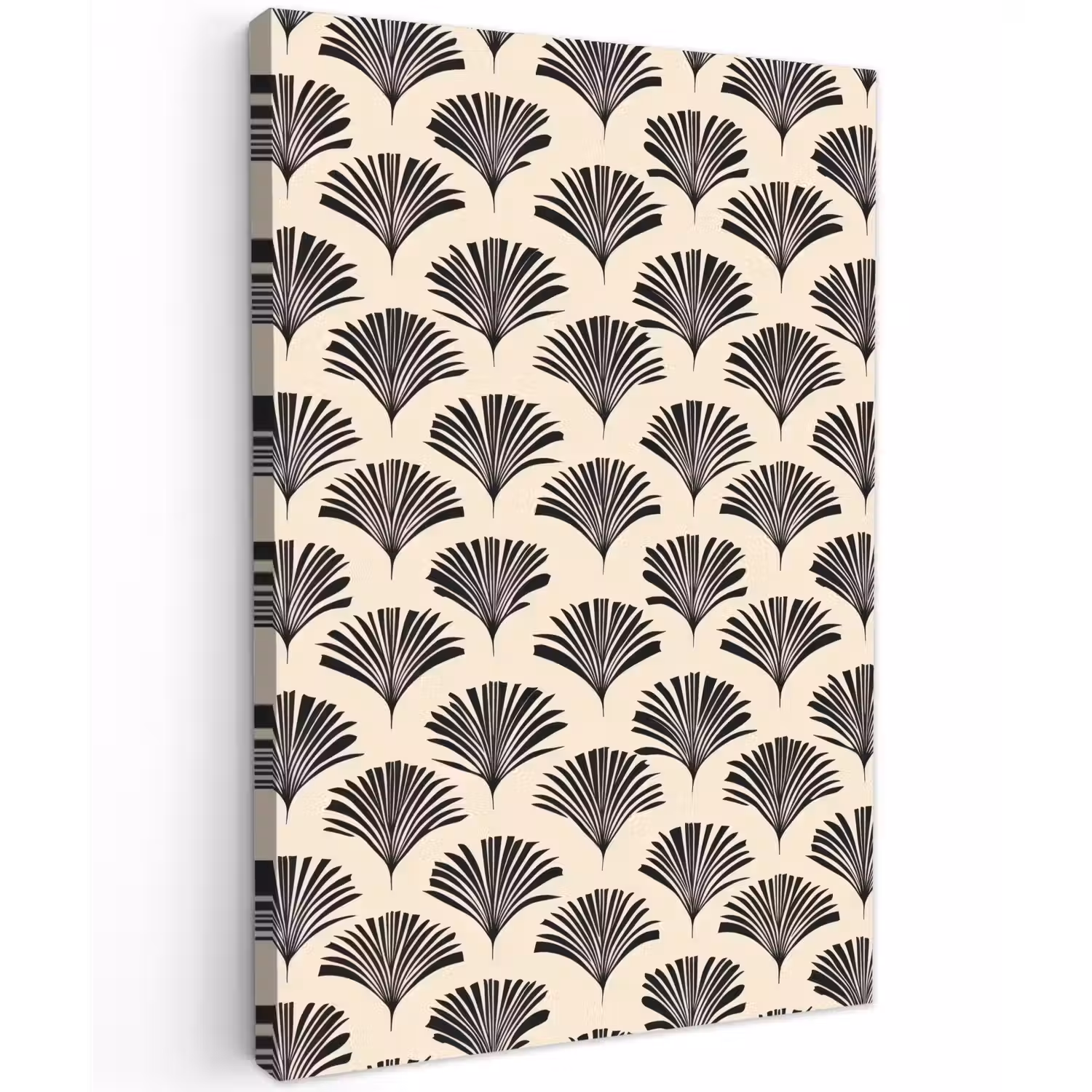 Waaiers - Botanisch - Zwart - Beige Tuinposter op houten frame 2 cm dik klein 841 -3d
