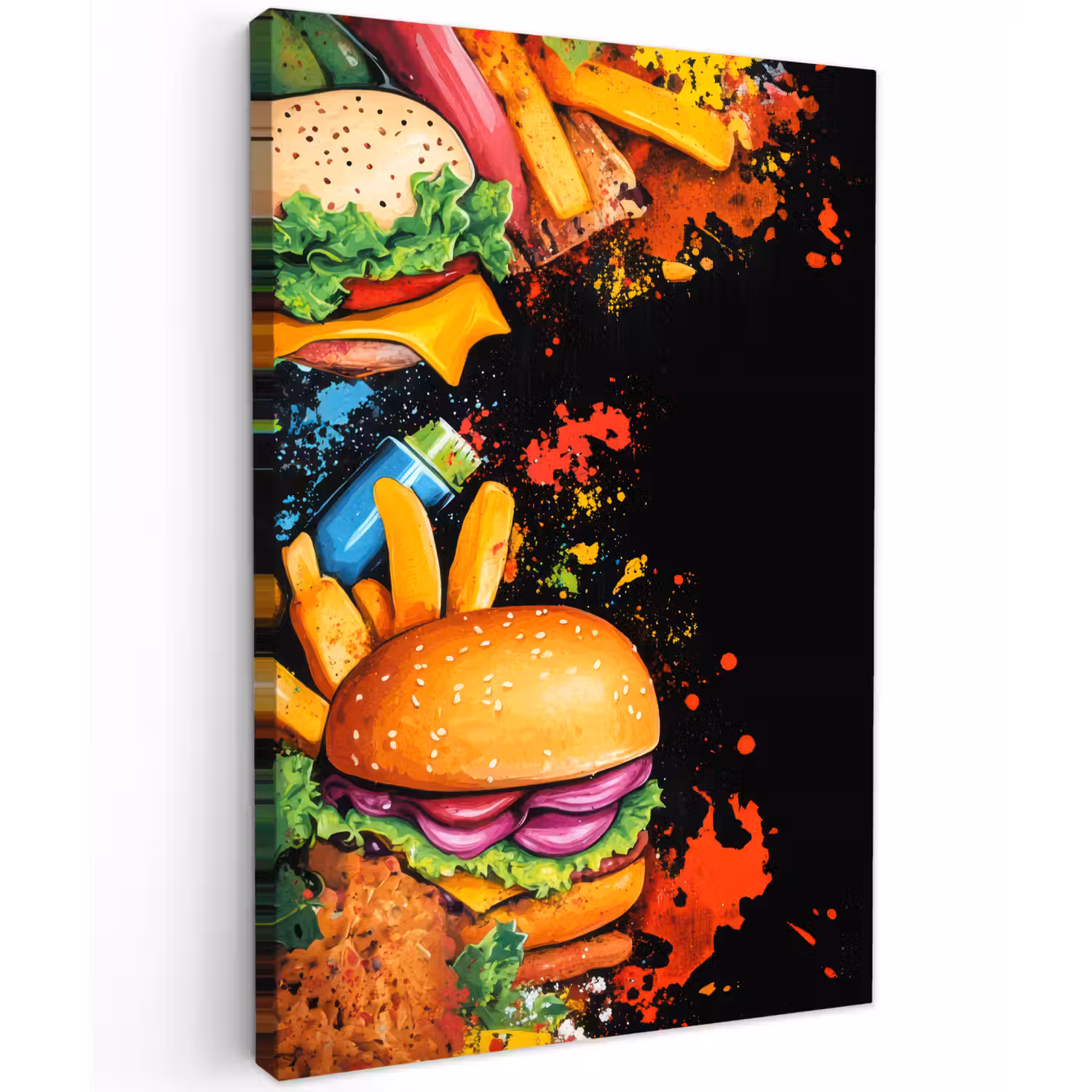 Fastfood - Graffiti - Hamburger - Eten - Modern Tuinposter op houten frame 2 cm dik klein -3d