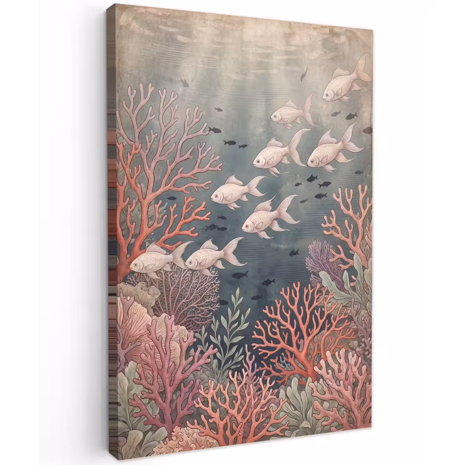 Vis - Koraal - Onderwater - Illustratie - Vintage Tuinposter op houten frame 2 cm dik klein -3d