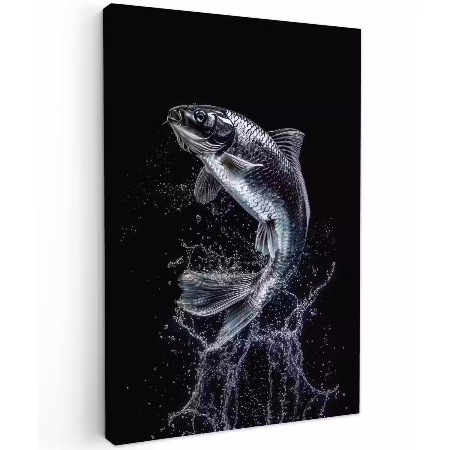 Vis - Koi - Zwart - Water Tuinposter op houten frame 2 cm dik klein -3d