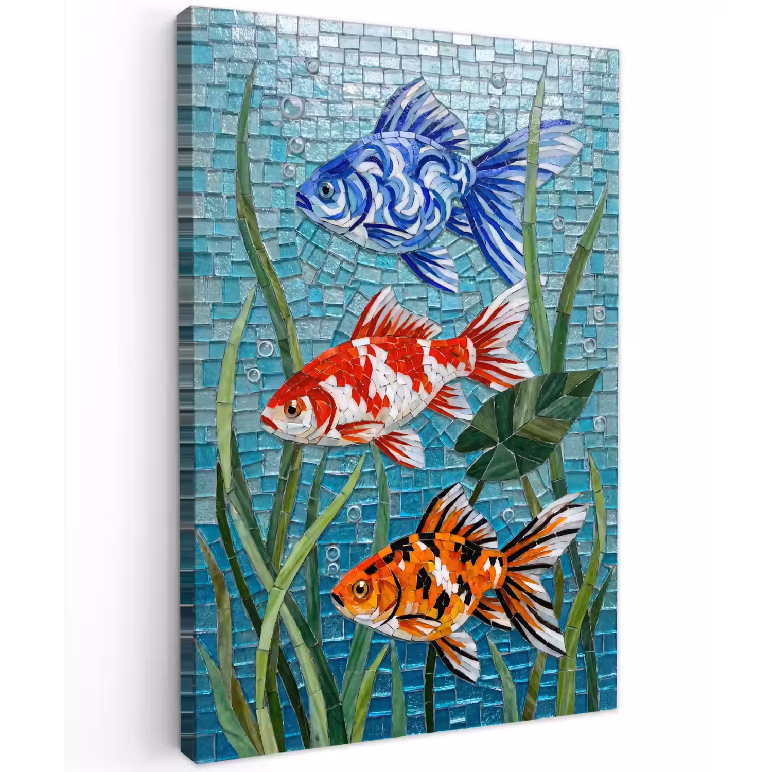 Vis - Mozaïek - Onderwater - Kleurrijk - Dieren Tuinposter op houten frame 2 cm dik klein -3d