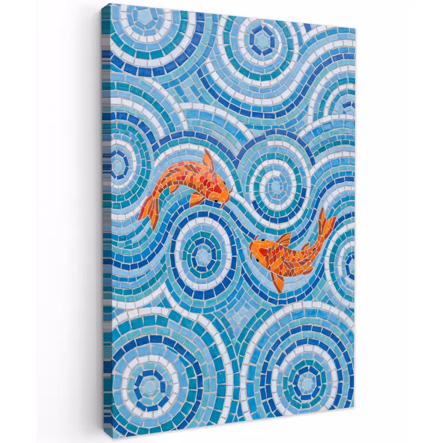 Vis - Mozaïek - Water - Decoratief - Blauw Tuinposter op houten frame 2 cm dik klein -3d