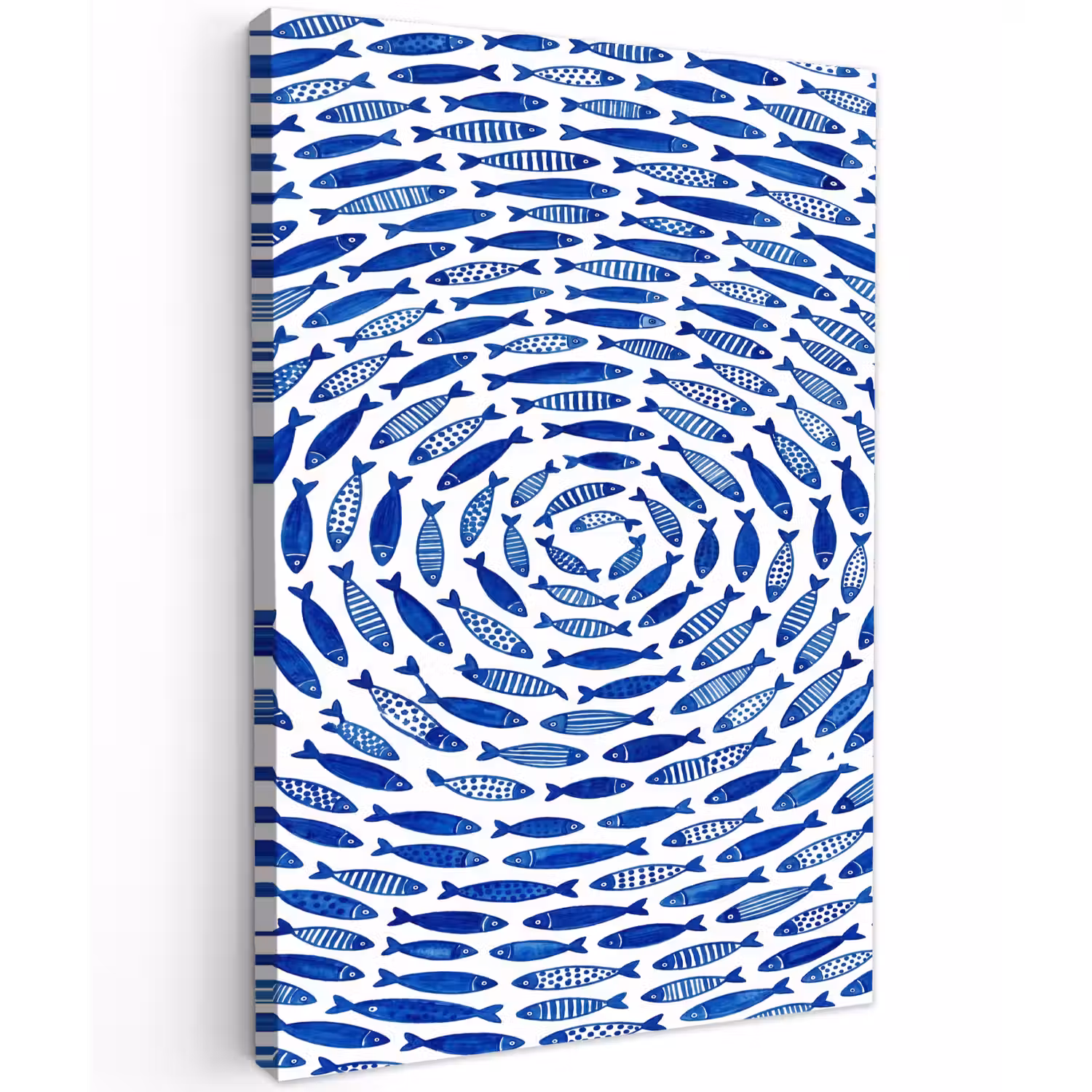 Vis - Patroon - Onderwater - Abstract - Blauw Tuinposter op houten frame 2 cm dik klein -3d