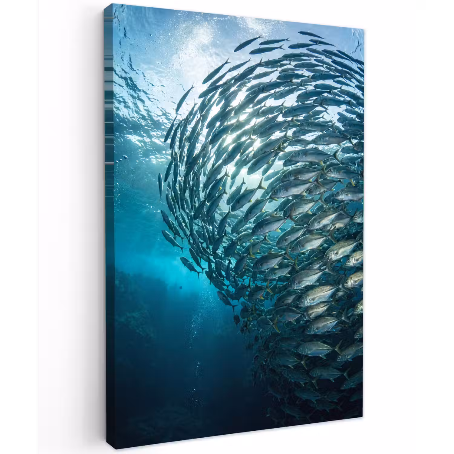Vis - School - Oceaan - Natuur - Blauw Tuinposter op houten frame 2 cm dik klein -3d