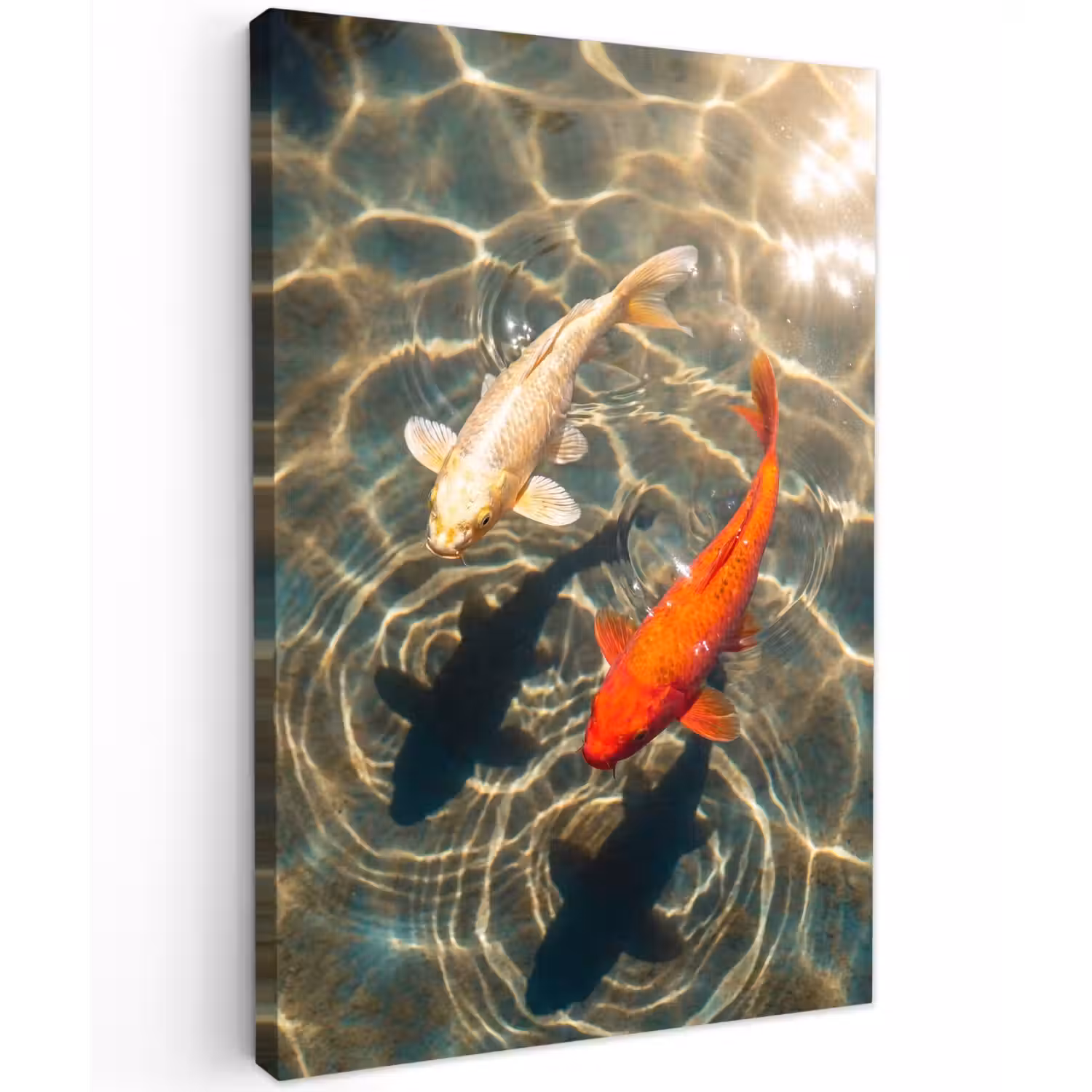 Vis - Water - Dieren - Oranje - Goud Tuinposter op houten frame 2 cm dik klein -3d