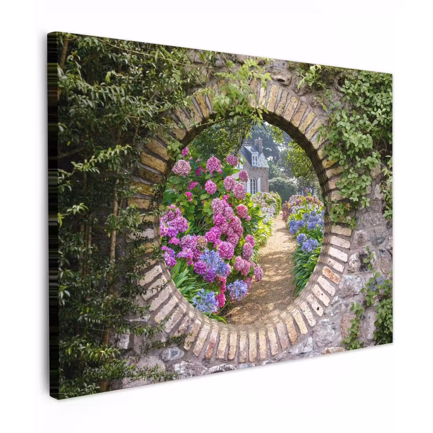 Bloemrijke tuinpoort Tuinposter op houten frame 2 cm dik klein -3d