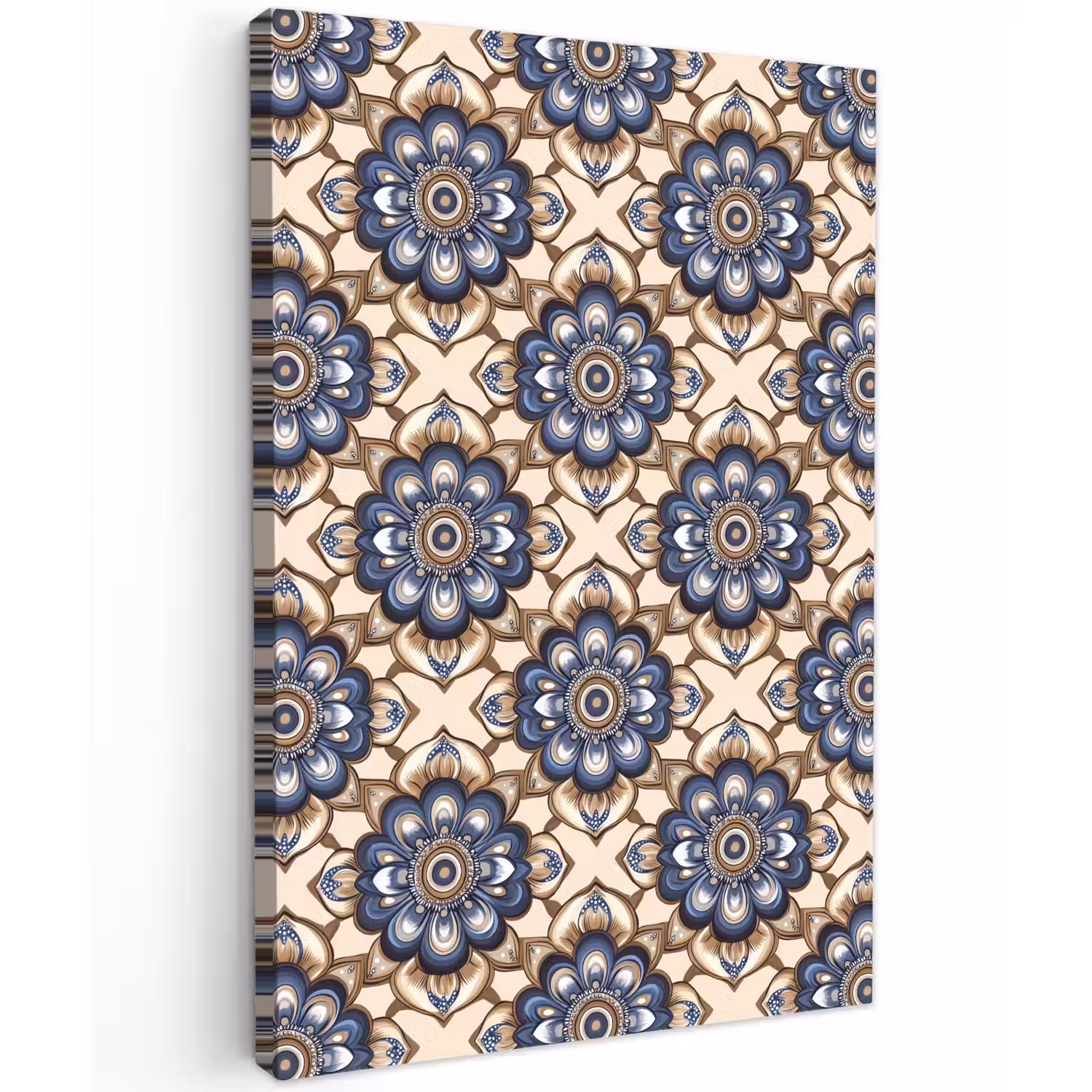 Floraal - Ornament - Blauw Tuinposter op houten frame 2 cm dik klein 841 -3d