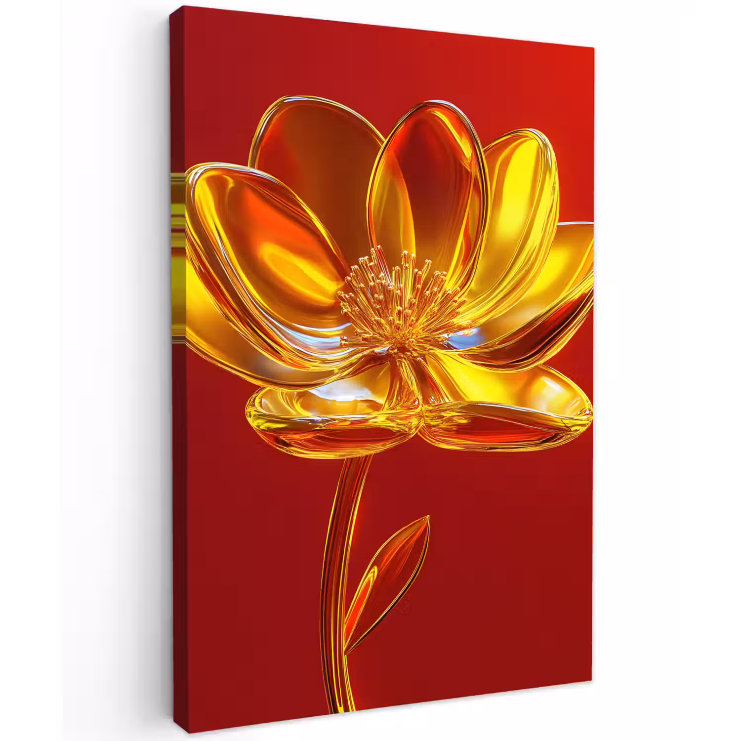 Bloem - Goud - Glazen Tuinposter op houten frame 2 cm dik klein -3d