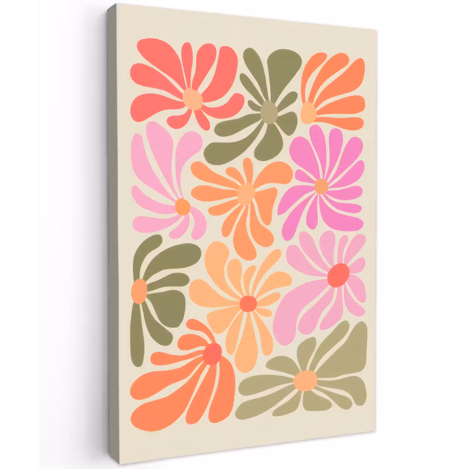 Bloemvormen - Retro - Kleurrijk Tuinposter op houten frame 2 cm dik klein -3d