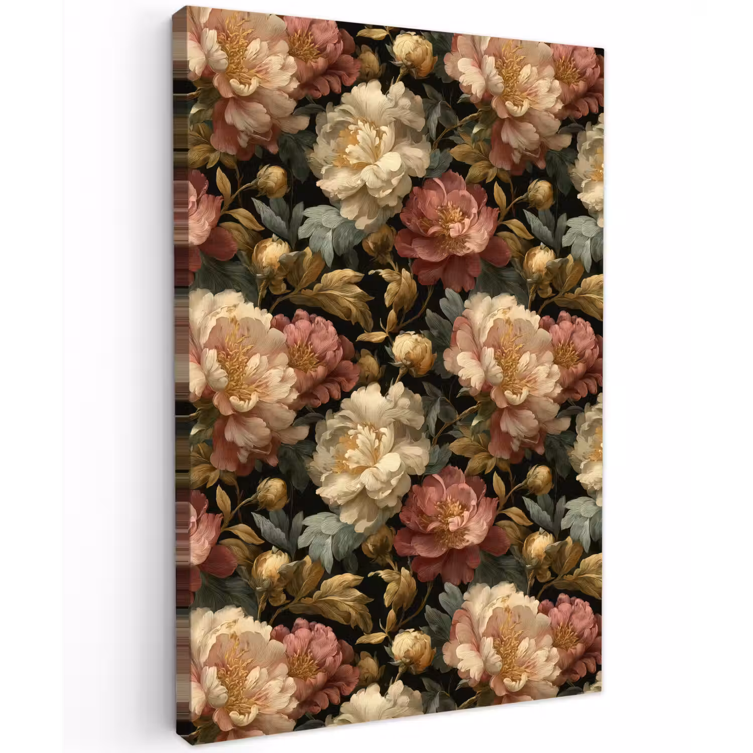 Bloemen - Barok - Patroon - Roze - Crème Tuinposter op houten frame 2 cm dik klein 841 -3d