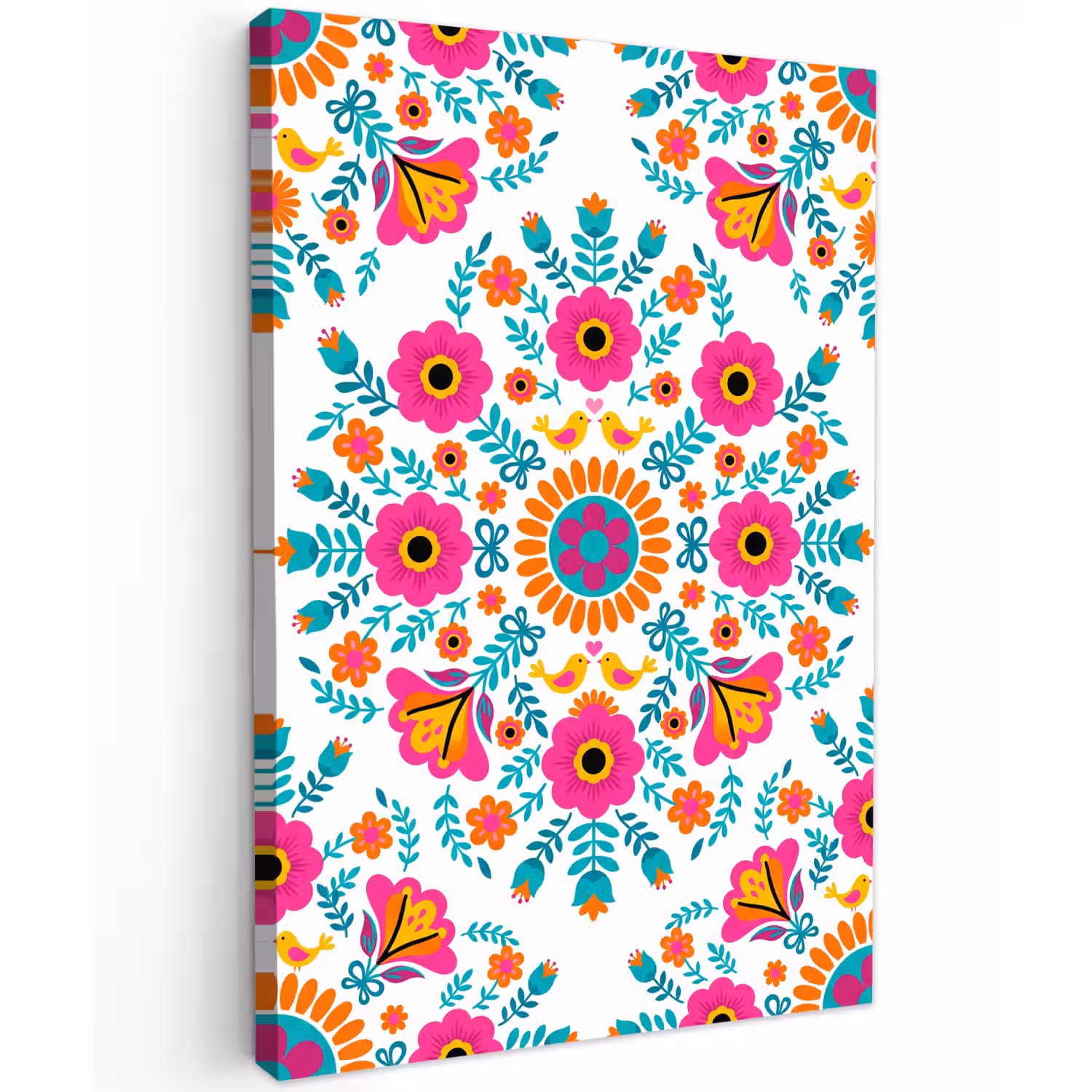 Bloemen - Vogel - Patroon - Kleurrijk - Modern Tuinposter op houten frame 2 cm dik klein -3d