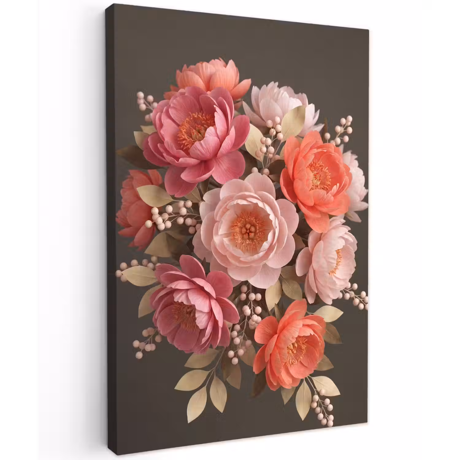 Bloemen - Bloesem - Zacht - Koraal - Decoratie Tuinposter op houten frame 2 cm dik klein -3d