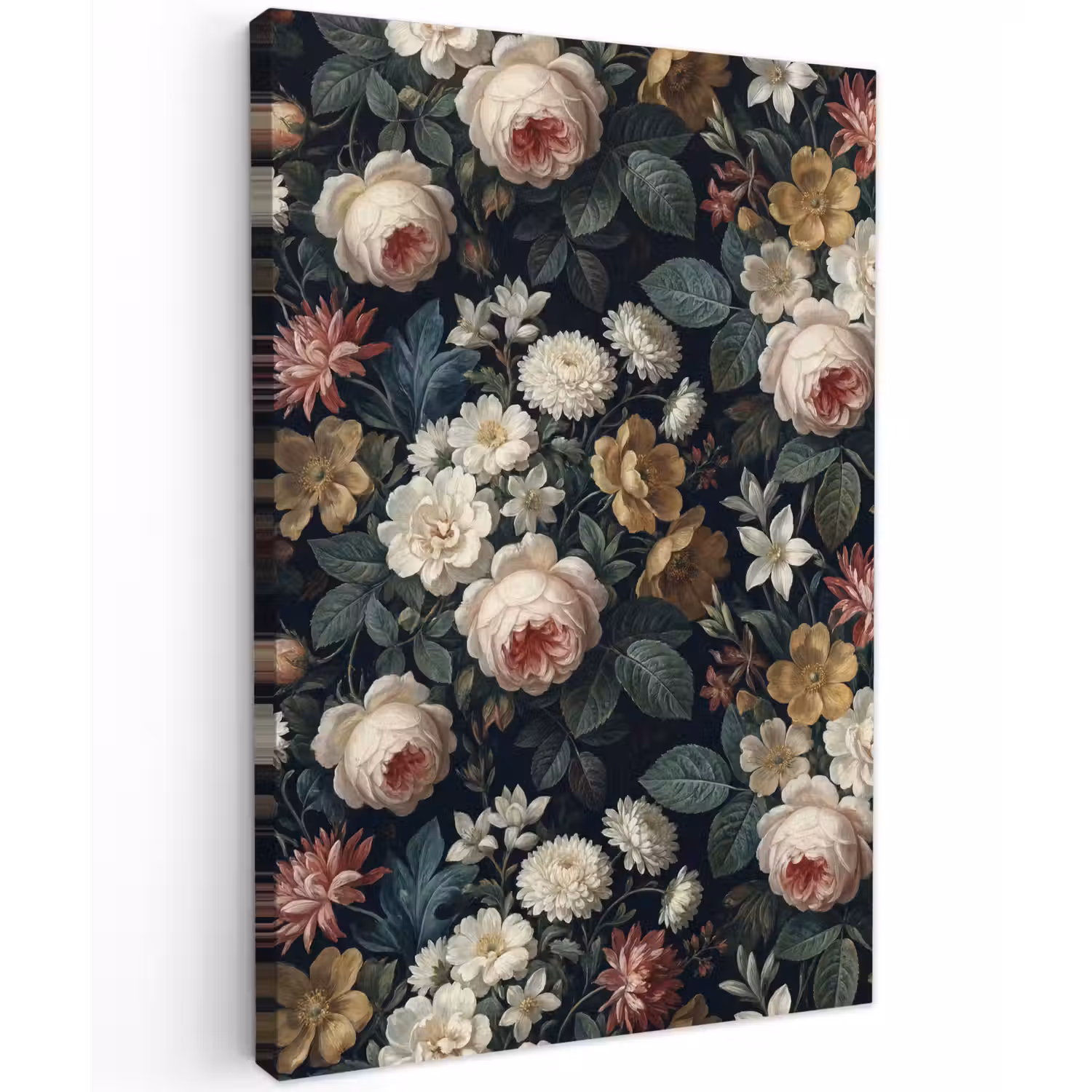 Bloemen - Boeket - Botanisch - Vintage - Donkere achtergrond Tuinposter op houten frame 2 cm dik klein -3d