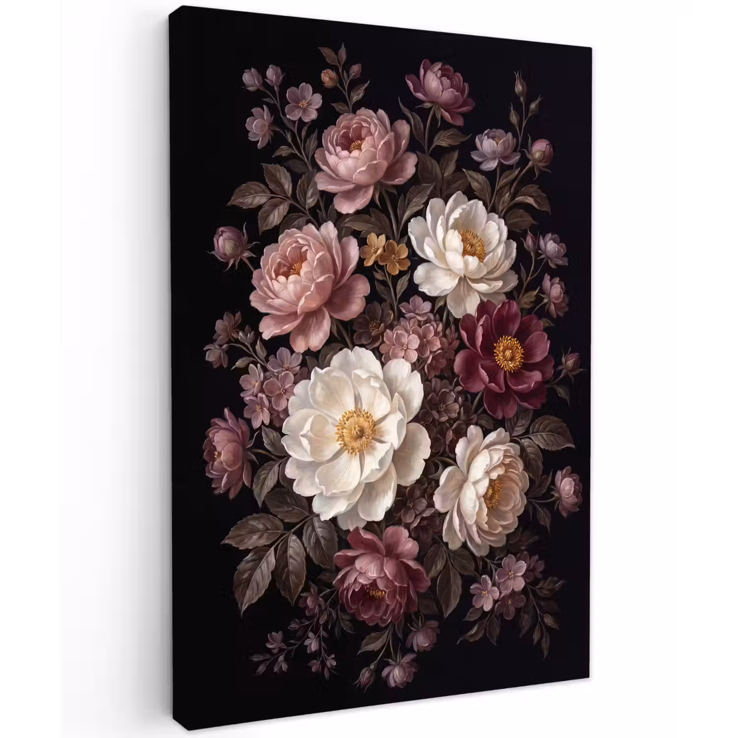 Bloemen - Boeket - Klassiek - Donker - Rood Tuinposter op houten frame 2 cm dik klein -3d