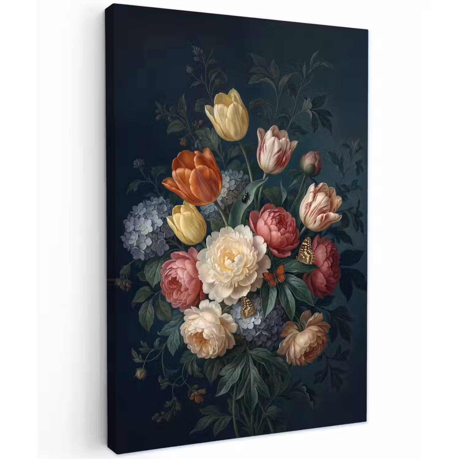 Bloemen - Boeket - Natuur - Klassiek - Donker Tuinposter op houten frame 2 cm dik klein -3d