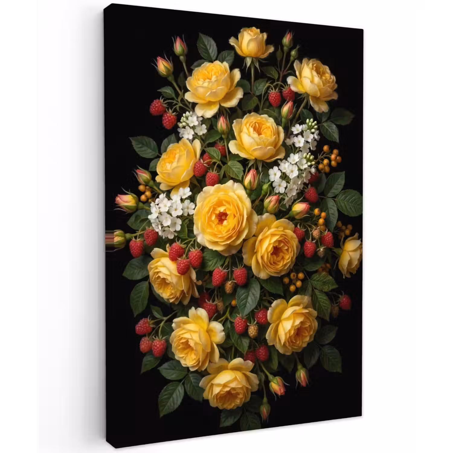 Bloemen - Boeket - Natuur - Klassiek - Geel Tuinposter op houten frame 2 cm dik klein -3d