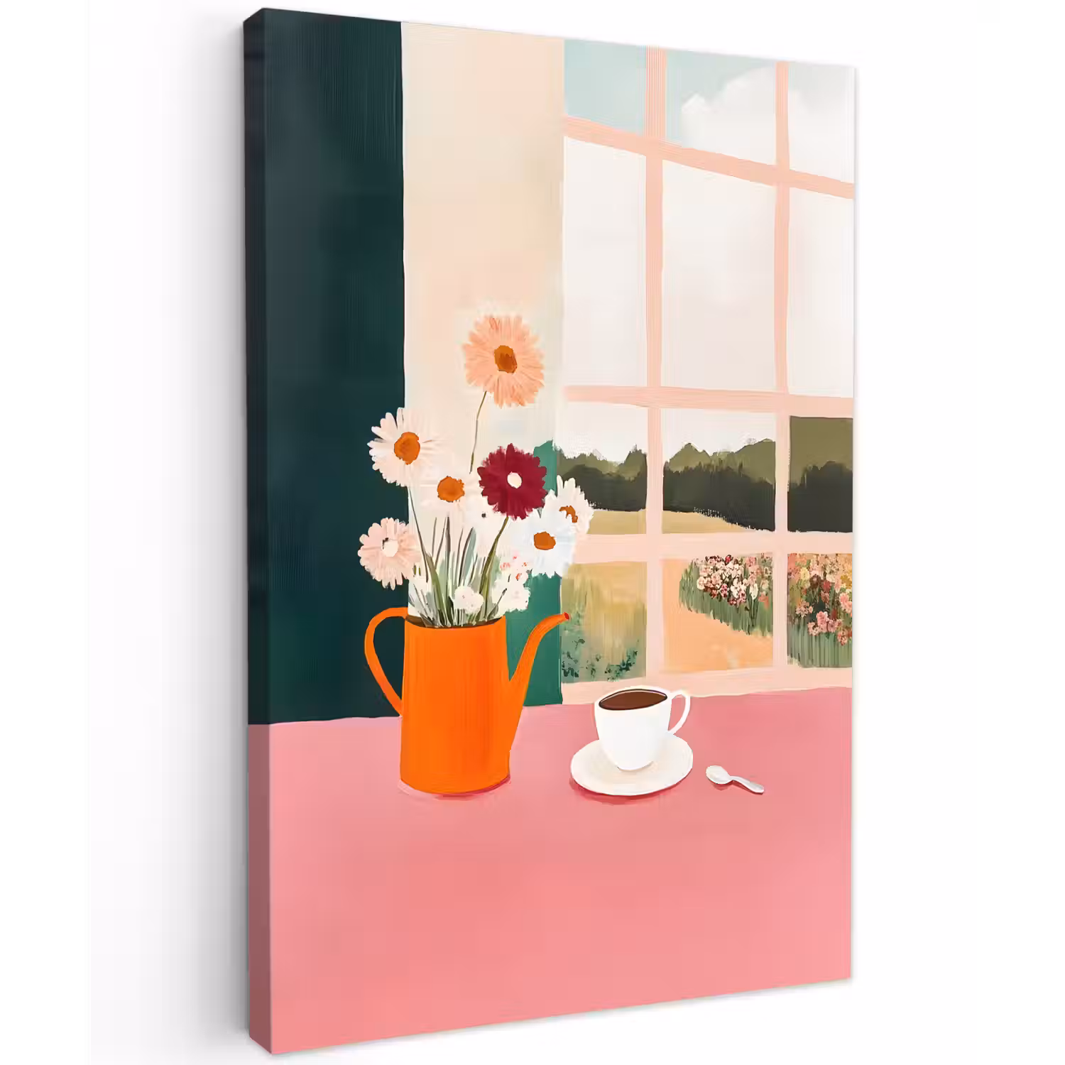 Bloemen - Koffie - Raam Tuinposter op houten frame 2 cm dik klein -3d