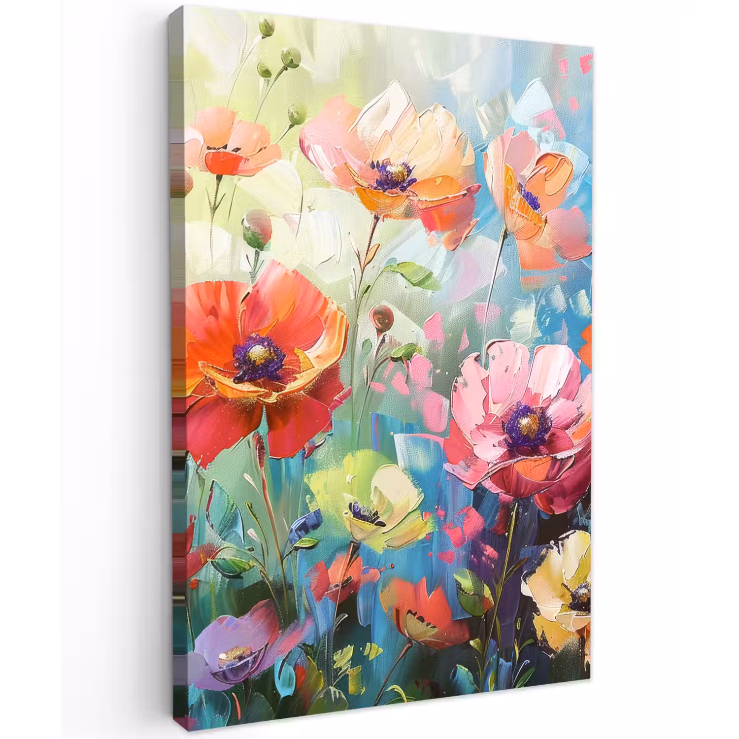 Bloemen - Kleurrijk - Waterverf - Natuur - Zomer Tuinposter op houten frame 2 cm dik klein -3d