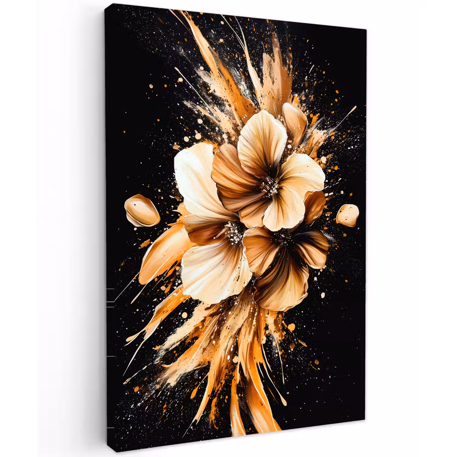 Bloemen - Goud - Graffiti - Zwart - Abstract Tuinposter op houten frame 2 cm dik klein -3d