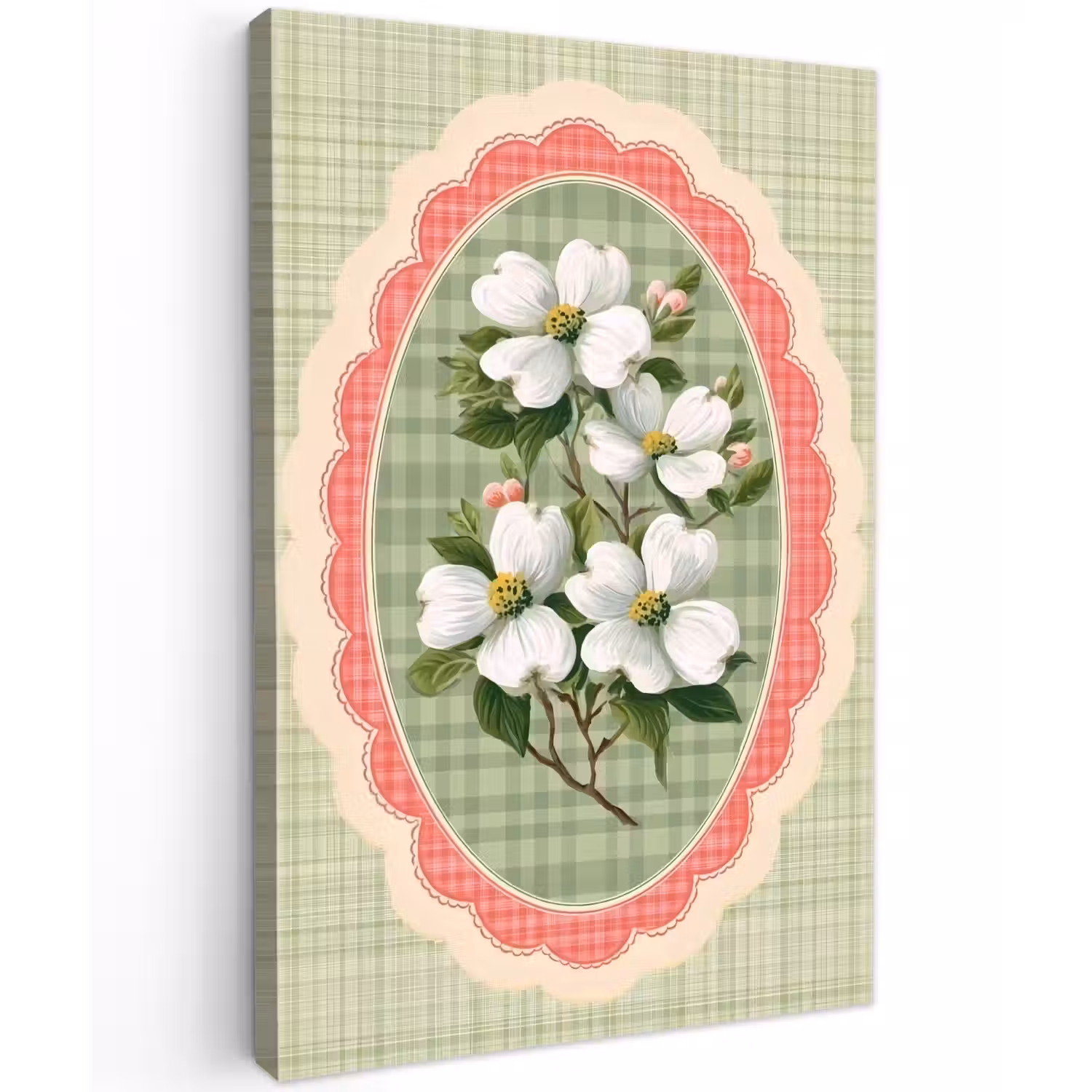 Bloemen - Illustratie - Geruit - Groen Tuinposter op houten frame 2 cm dik klein -3d