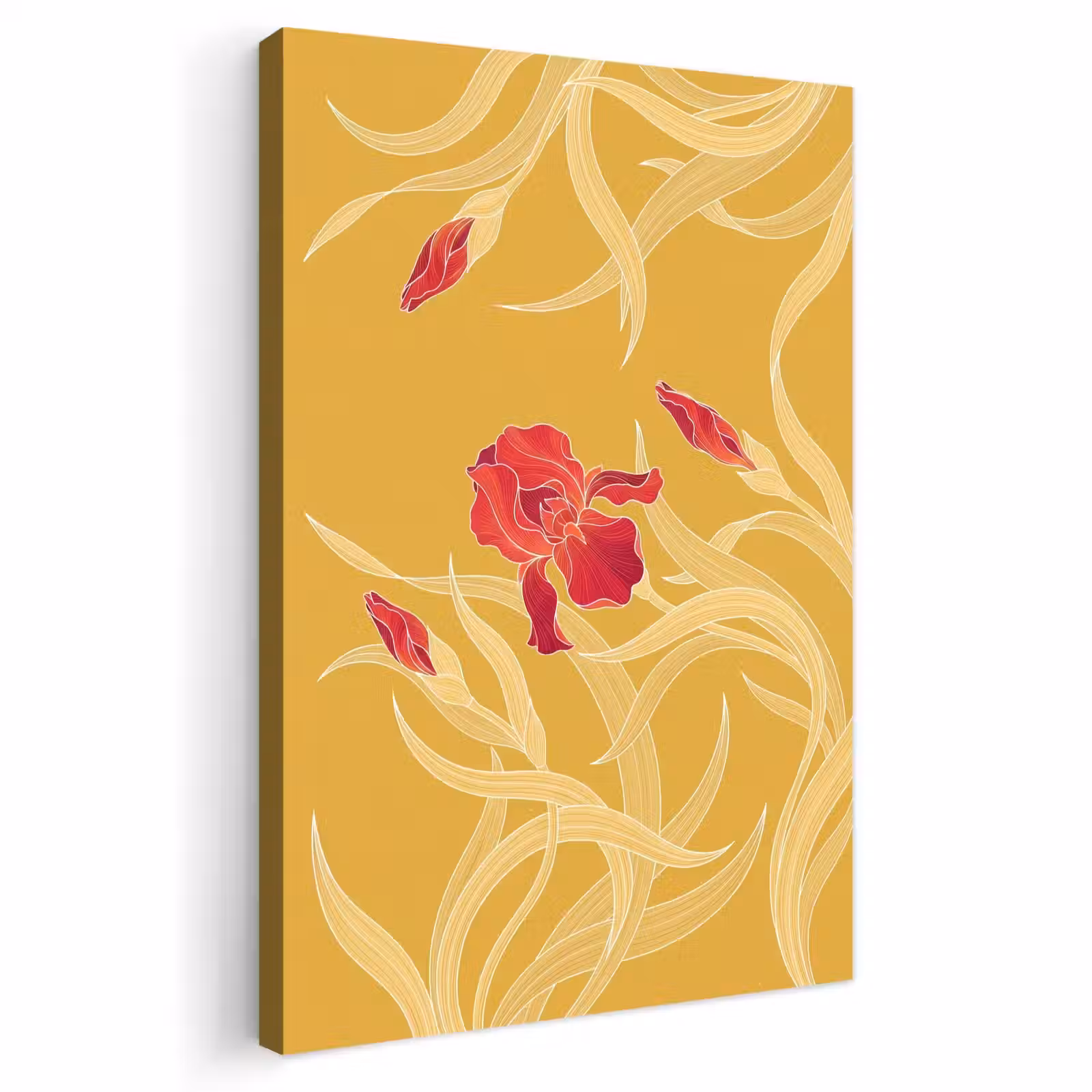 Outdoor Canvas Print - Flowers - Illustration - Red - Bloemen - Illustratie - Rood Tuinposter op houten frame 2 cm dik klein