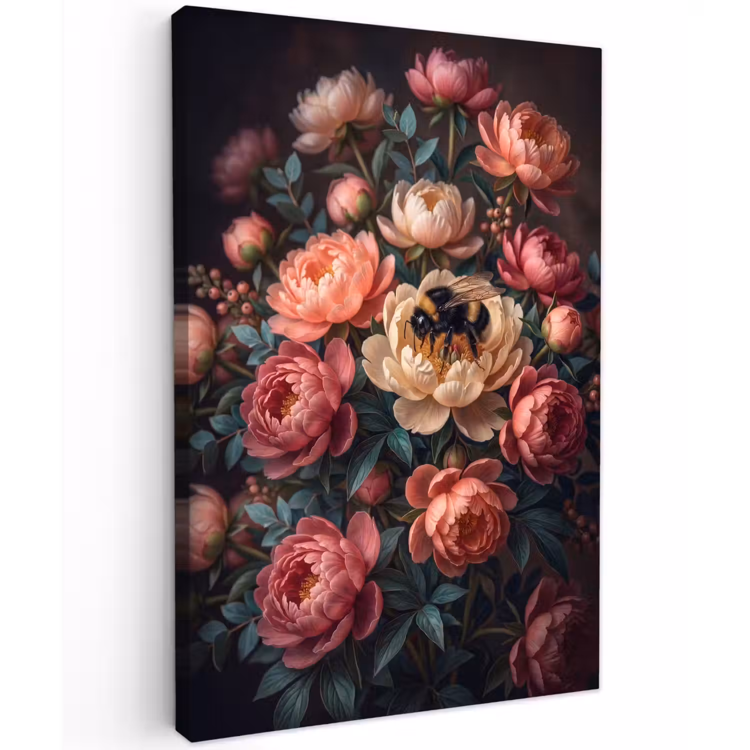 Bloemen - Insect - Natuur - Roze Tuinposter op houten frame 2 cm dik klein -3d