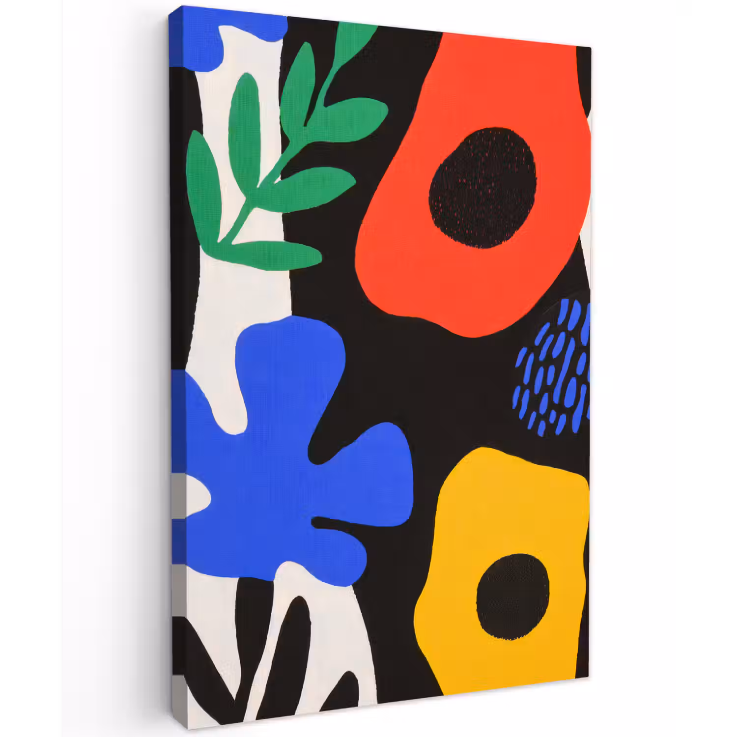 Bloemen - Bladeren - Abstract - Zwart Tuinposter op houten frame 2 cm dik klein -3d