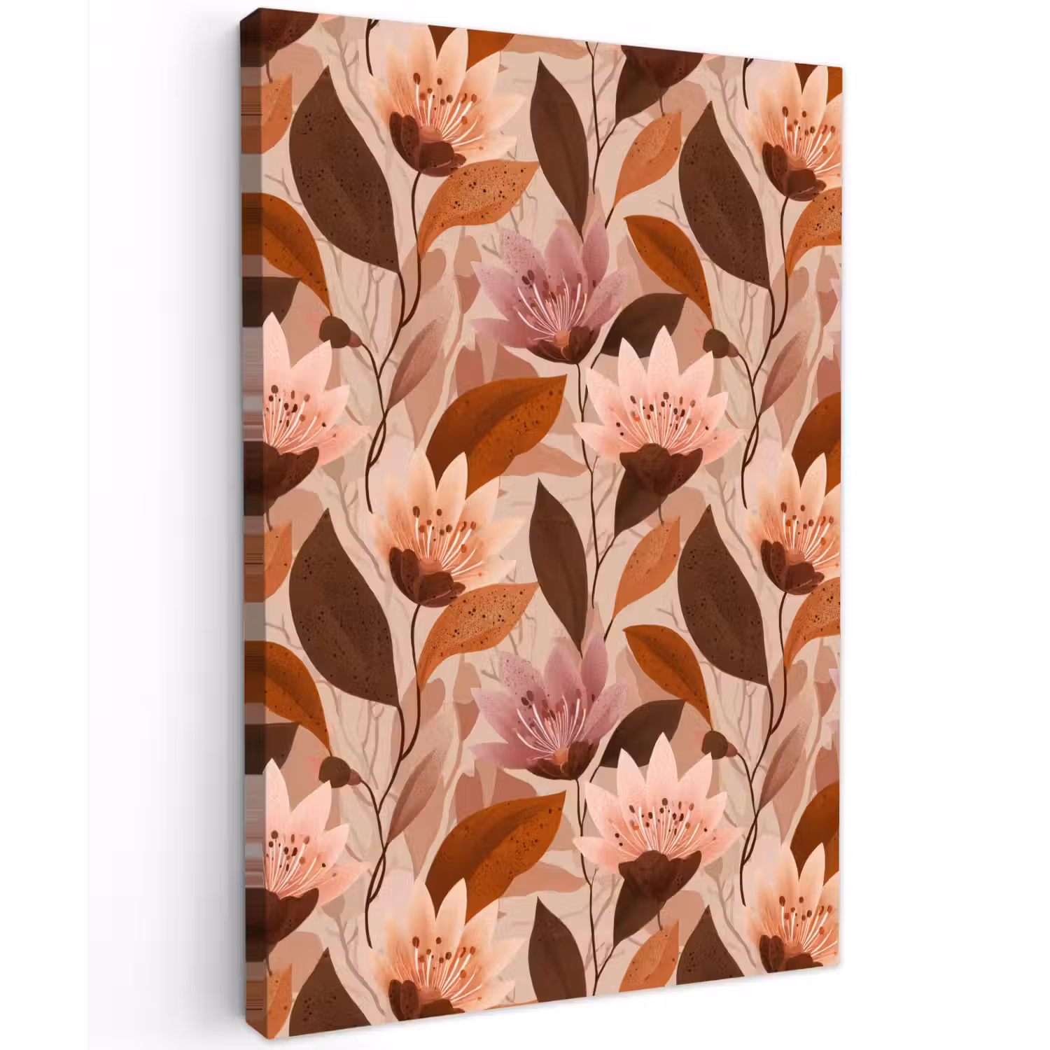 Bloemen - Bladeren - Bruin Tuinposter op houten frame 2 cm dik klein 841 -3d