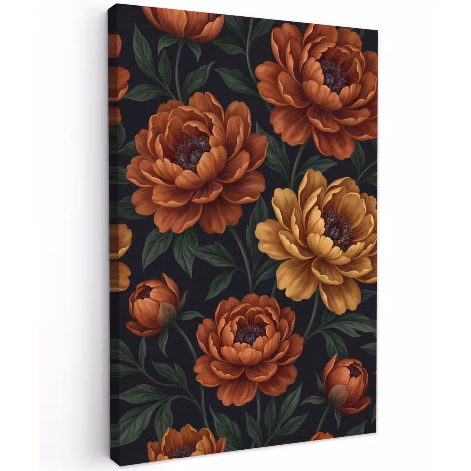 Bloemen - Bladeren - Natuur - Modern - Oranje Tuinposter op houten frame 2 cm dik klein -3d