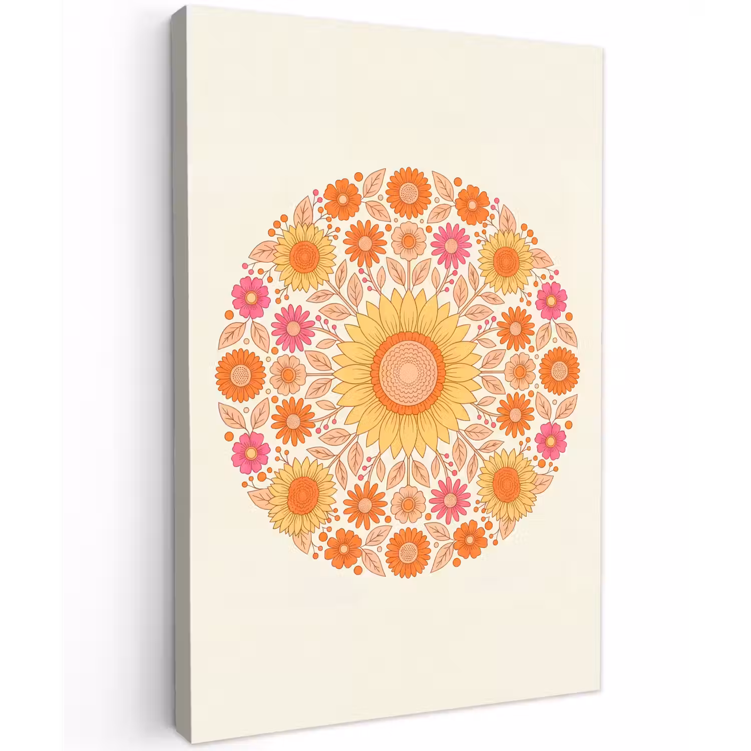 Bloemen - Mandala - Patroon - Kleurrijk Tuinposter op houten frame 2 cm dik klein -3d