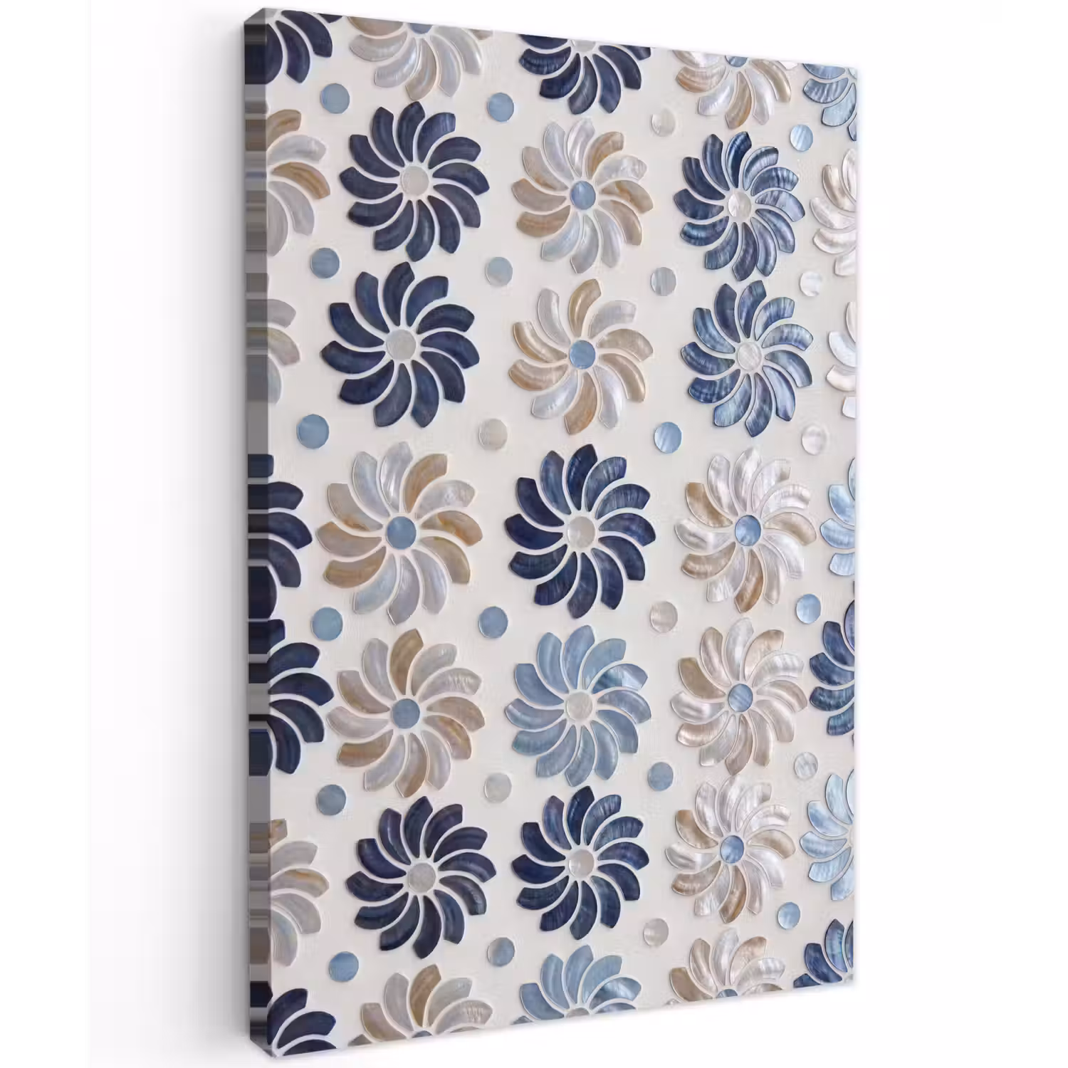 Bloemen - Parelmoer - Abstract - Patroon - Blauw Tuinposter op houten frame 2 cm dik klein -3d