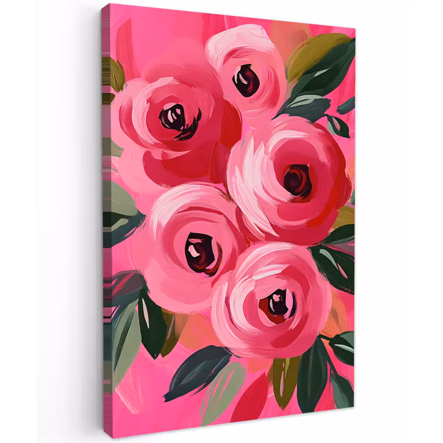 Bloemen - Verf - Roze Tuinposter op houten frame 2 cm dik klein -3d