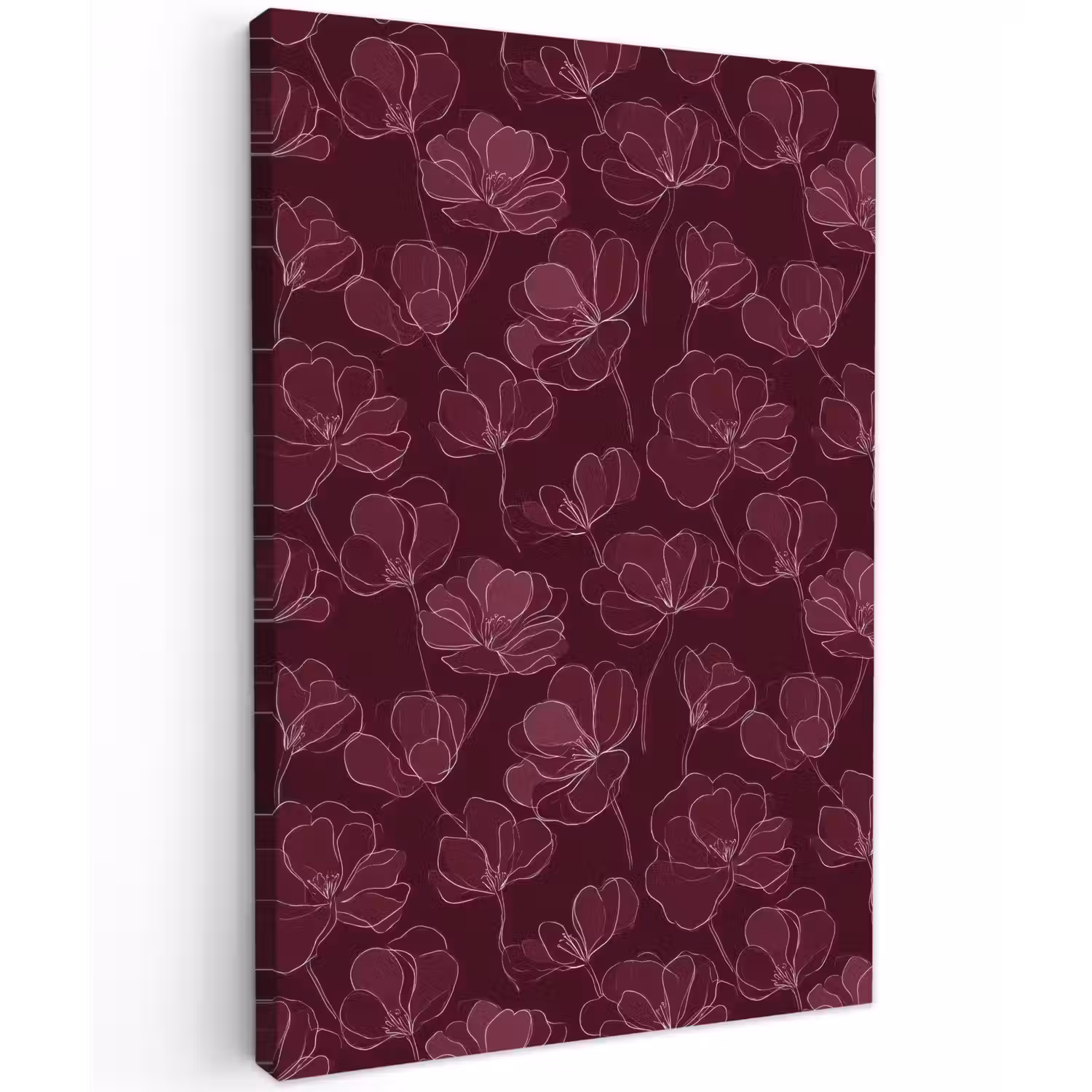 Bloemen - Patroon - Bordeauxrood Tuinposter op houten frame 2 cm dik klein 841 -3d