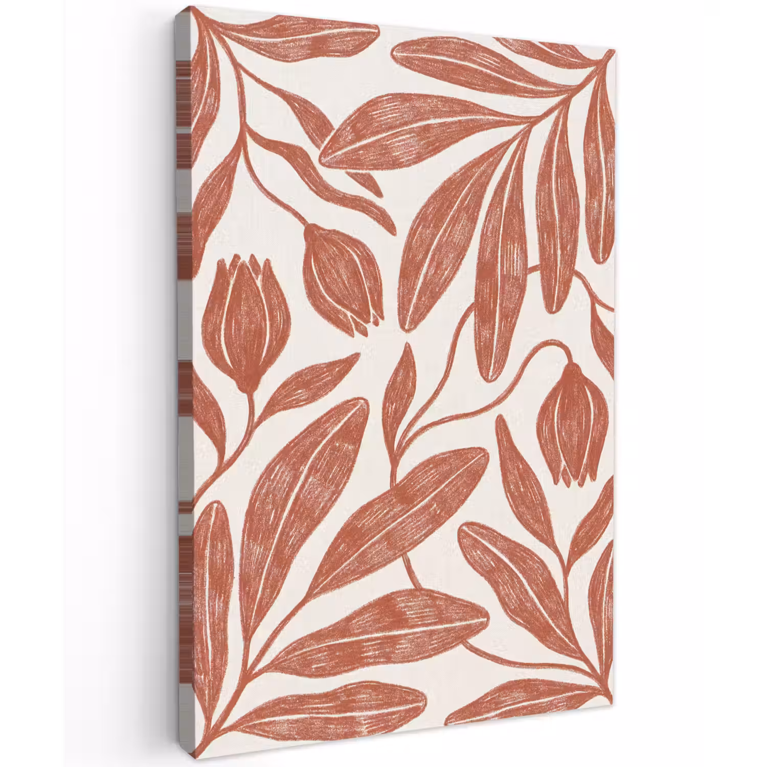Bloemen - Patroon - Modern - Natuur - Bruin Tuinposter op houten frame 2 cm dik klein -3d