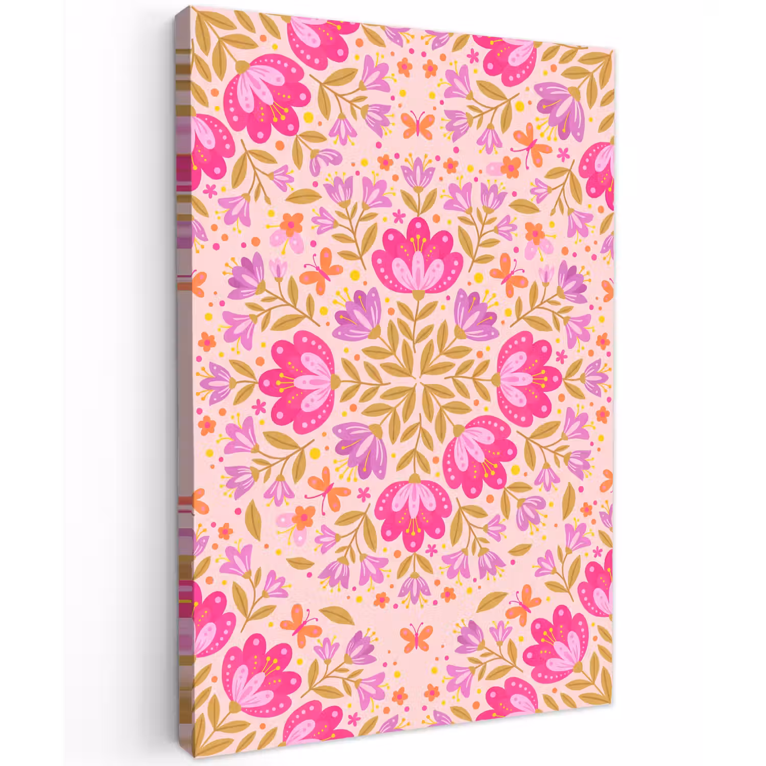 Bloemen - Patroon - Natuur - Abstract - Roze Tuinposter op houten frame 2 cm dik klein -3d