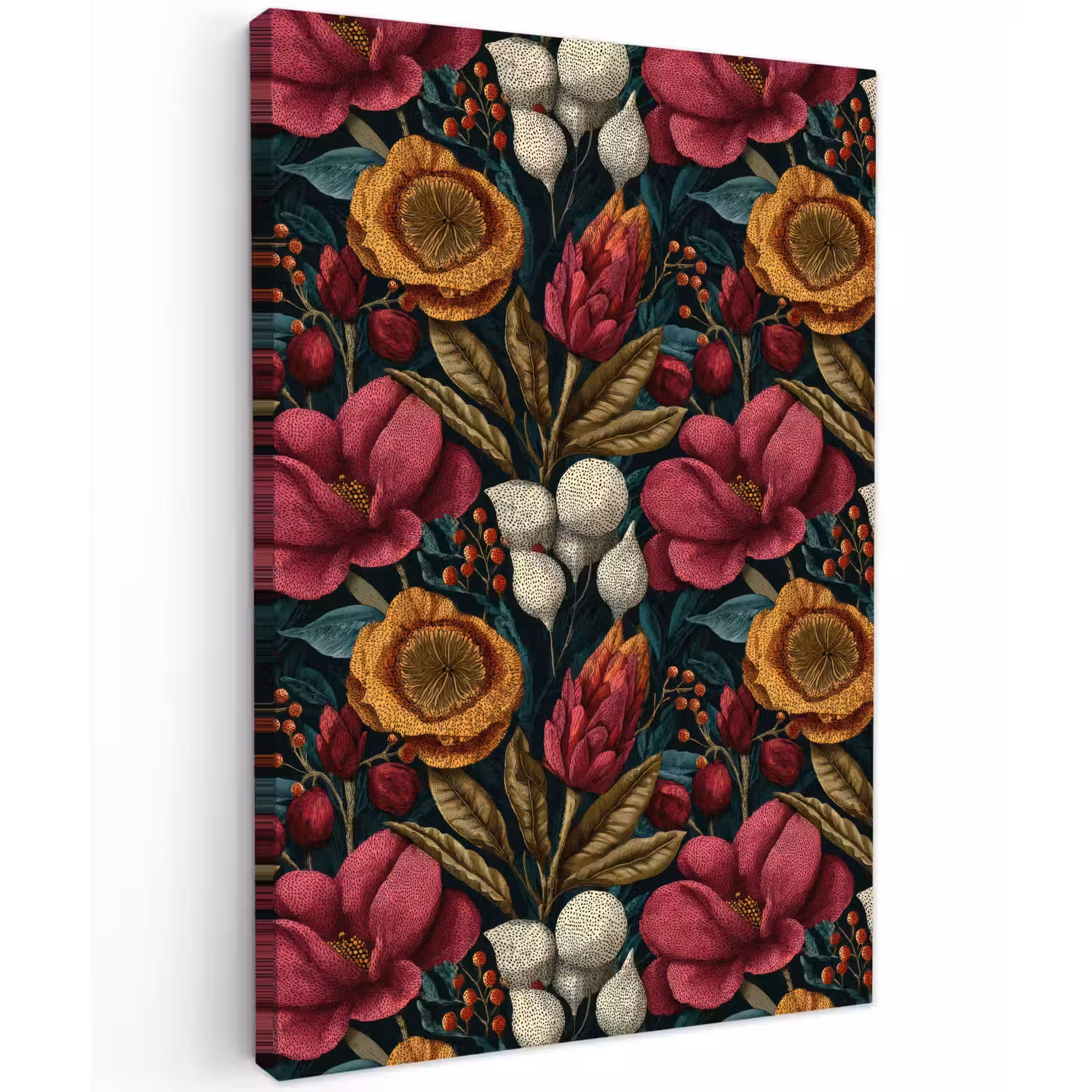 Bloemen - Patroon - Rood - Goud Tuinposter op houten frame 2 cm dik klein 841 -3d
