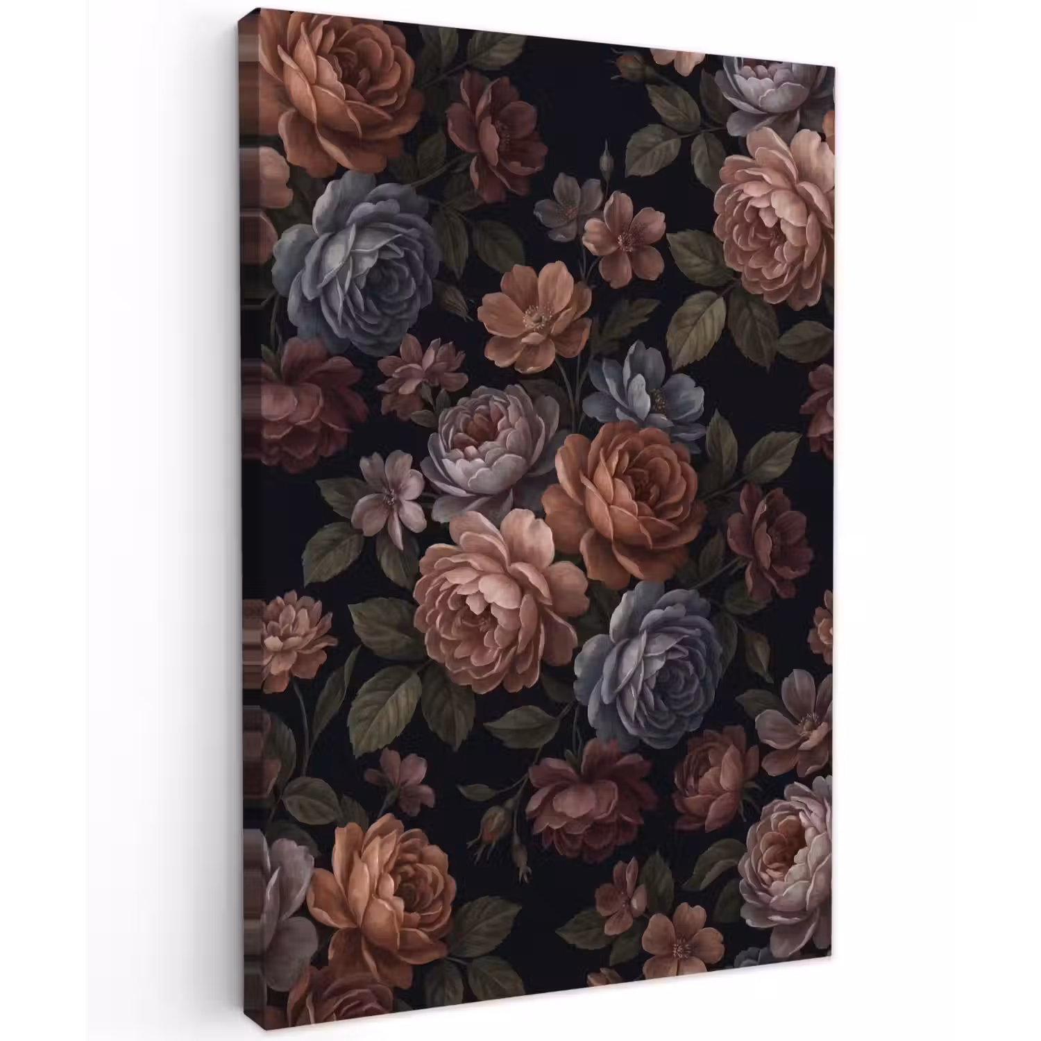 Bloemen - Patroon - Vintage - Donker - Roze Tuinposter op houten frame 2 cm dik klein -3d
