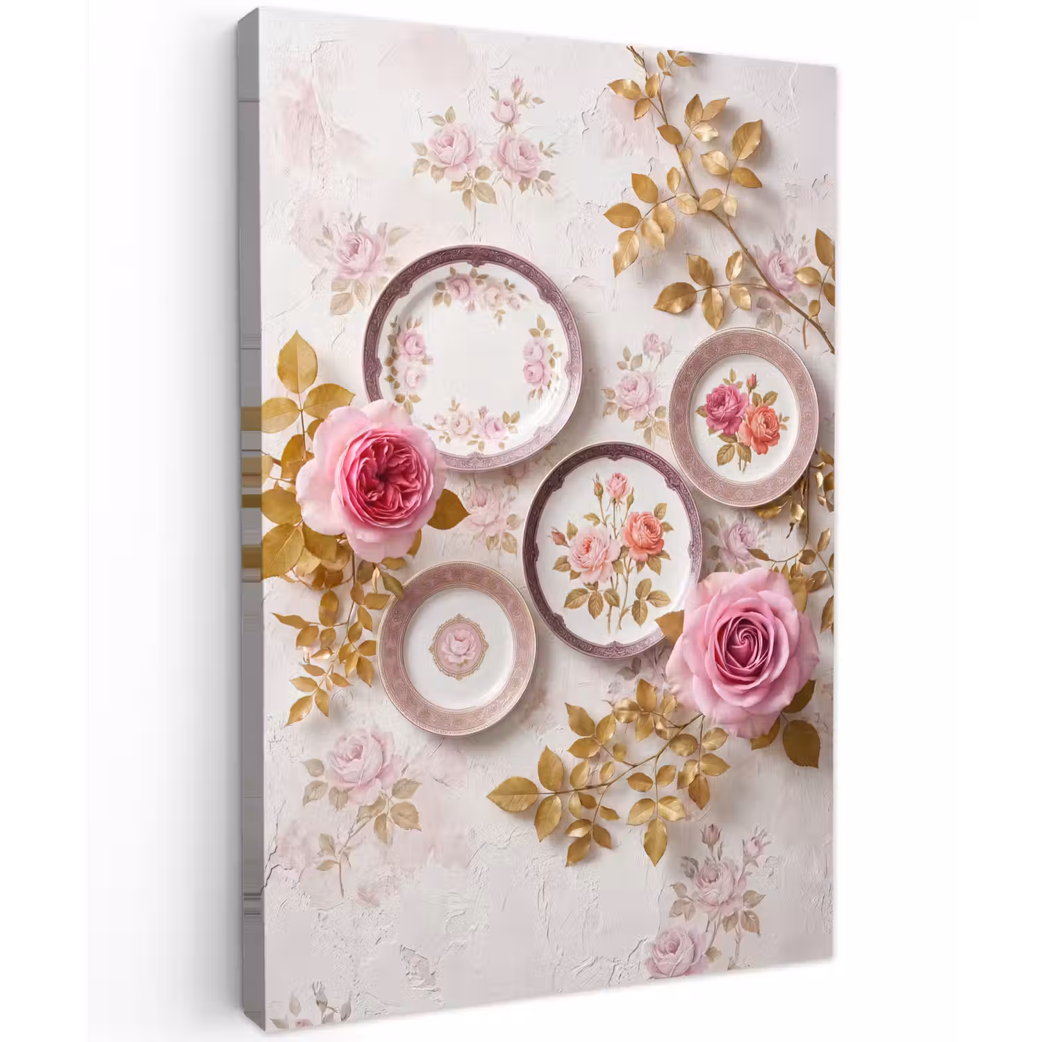 Bloemen - Patroon - Vintage - Roze - Decoratie Tuinposter op houten frame 2 cm dik klein -3d