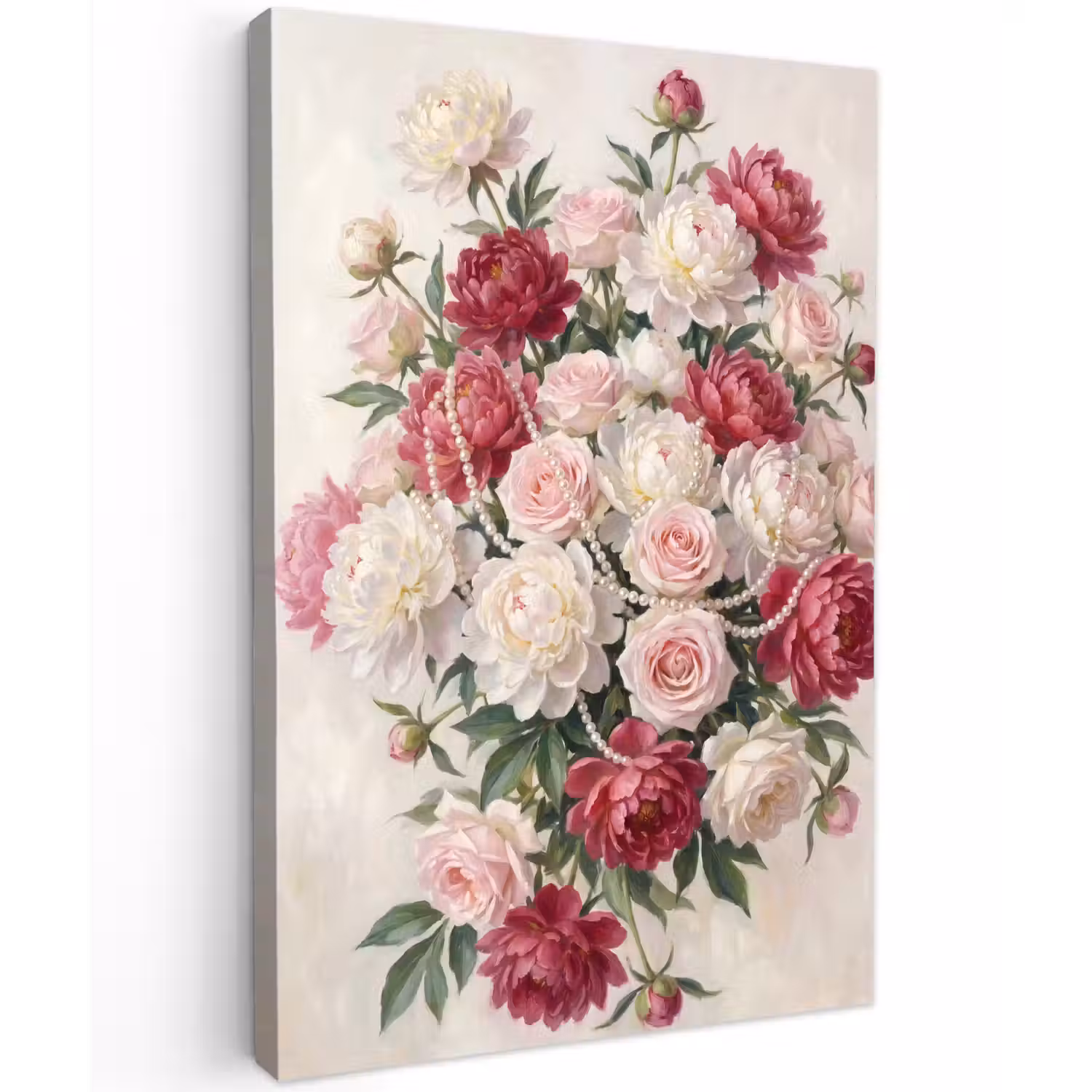 Bloemen - Parels - Romantiek - Klassiek - Roze Tuinposter op houten frame 2 cm dik klein -3d
