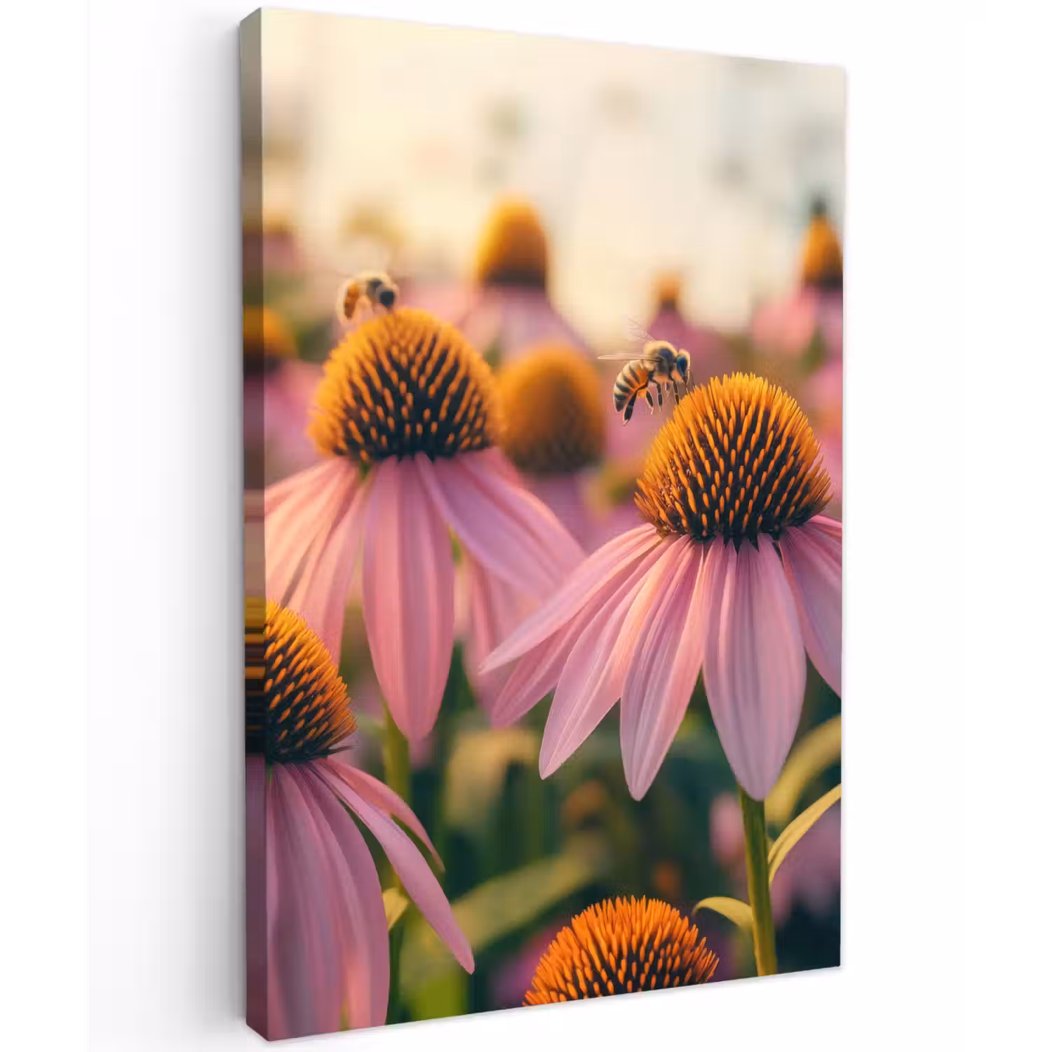 Bloemen - Paars - Bijen Tuinposter op houten frame 2 cm dik klein -3d