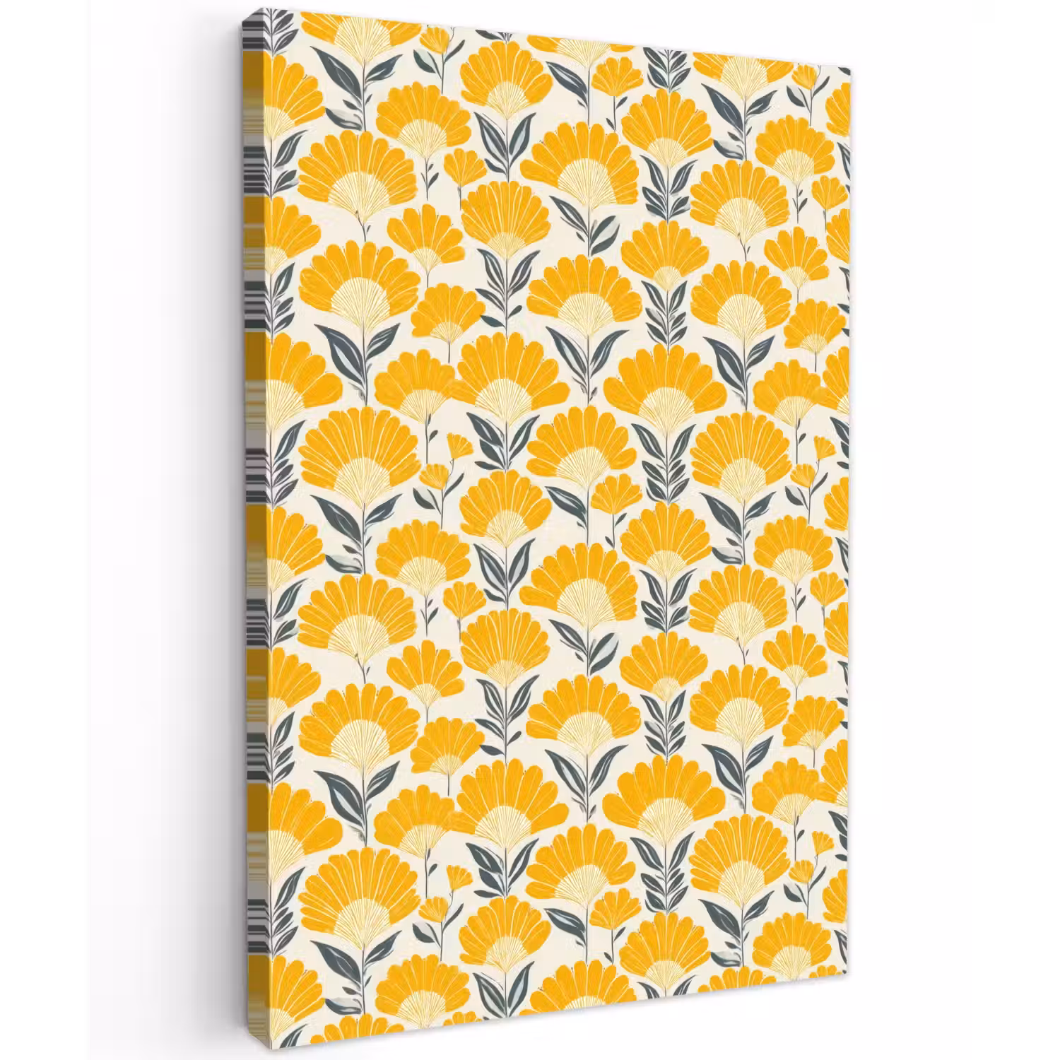 Bloemen - Retro - Botanisch - Okergeel - Grijs Tuinposter op houten frame 2 cm dik klein 841 -3d