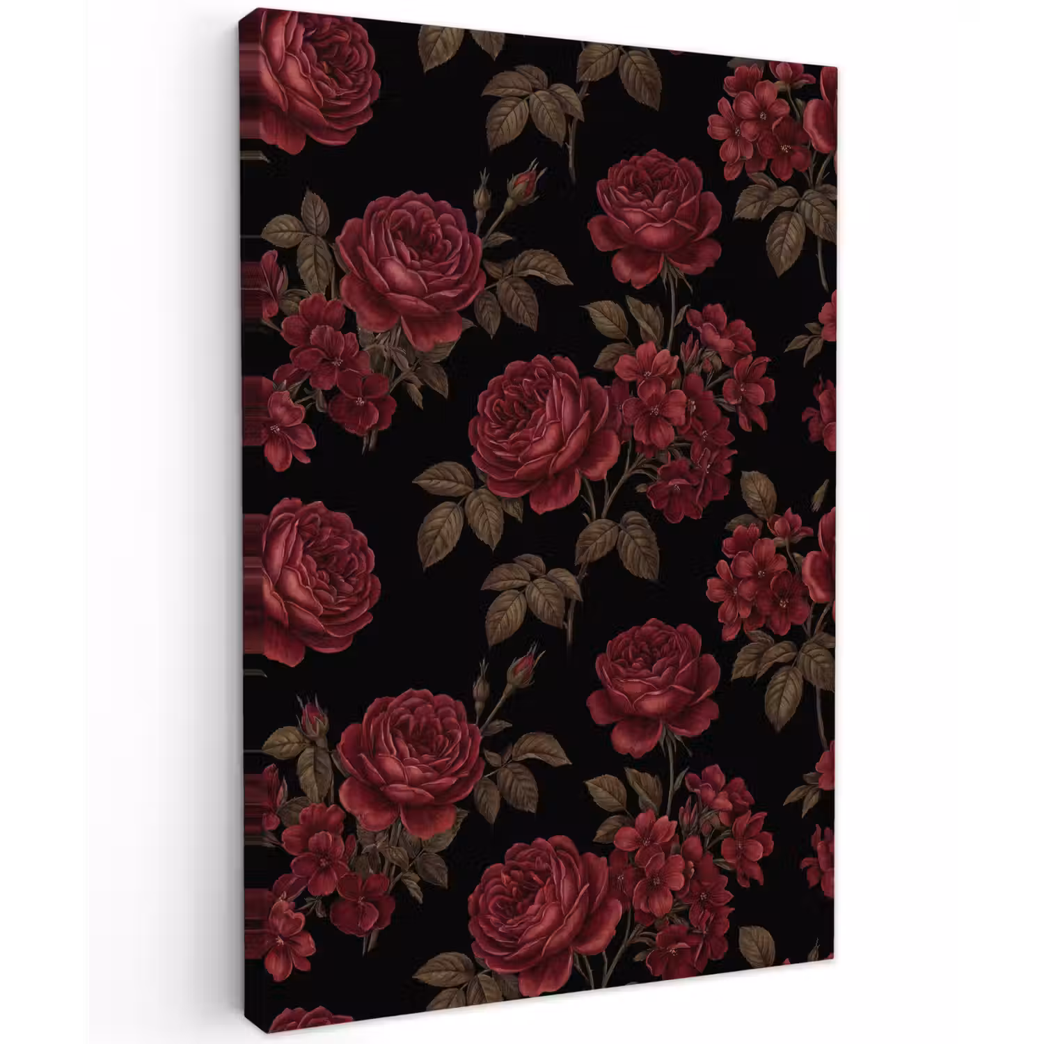 Bloemen - Roos - Patroon - Klassiek - Rood Tuinposter op houten frame 2 cm dik klein -3d