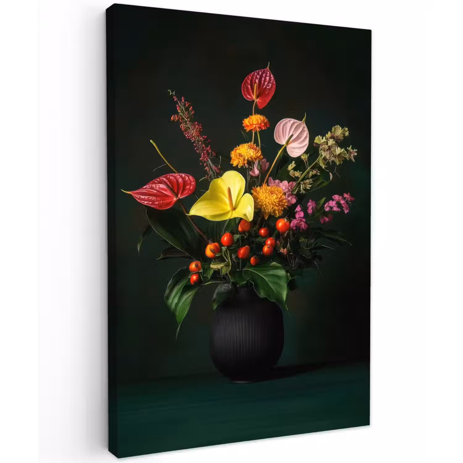Bloemen - Vaas - Zwart Tuinposter op houten frame 2 cm dik klein -3d