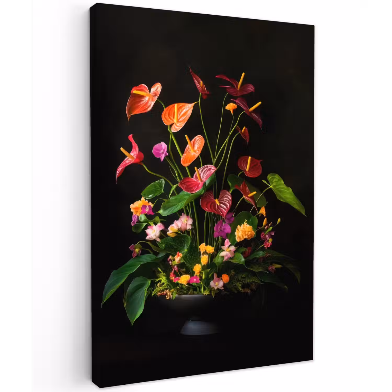 Bloemen - Vaas - Kleurrijk Tuinposter op houten frame 2 cm dik klein -3d