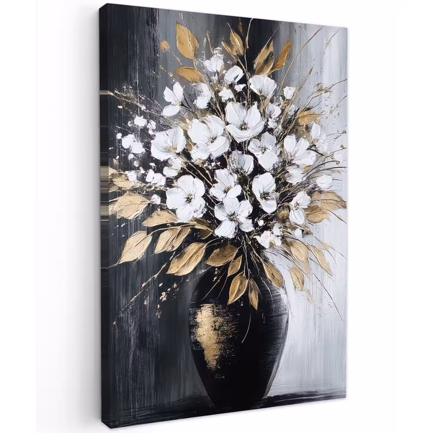 Bloemen - Wit - Vaas - Abstract Tuinposter op houten frame 2 cm dik klein -3d