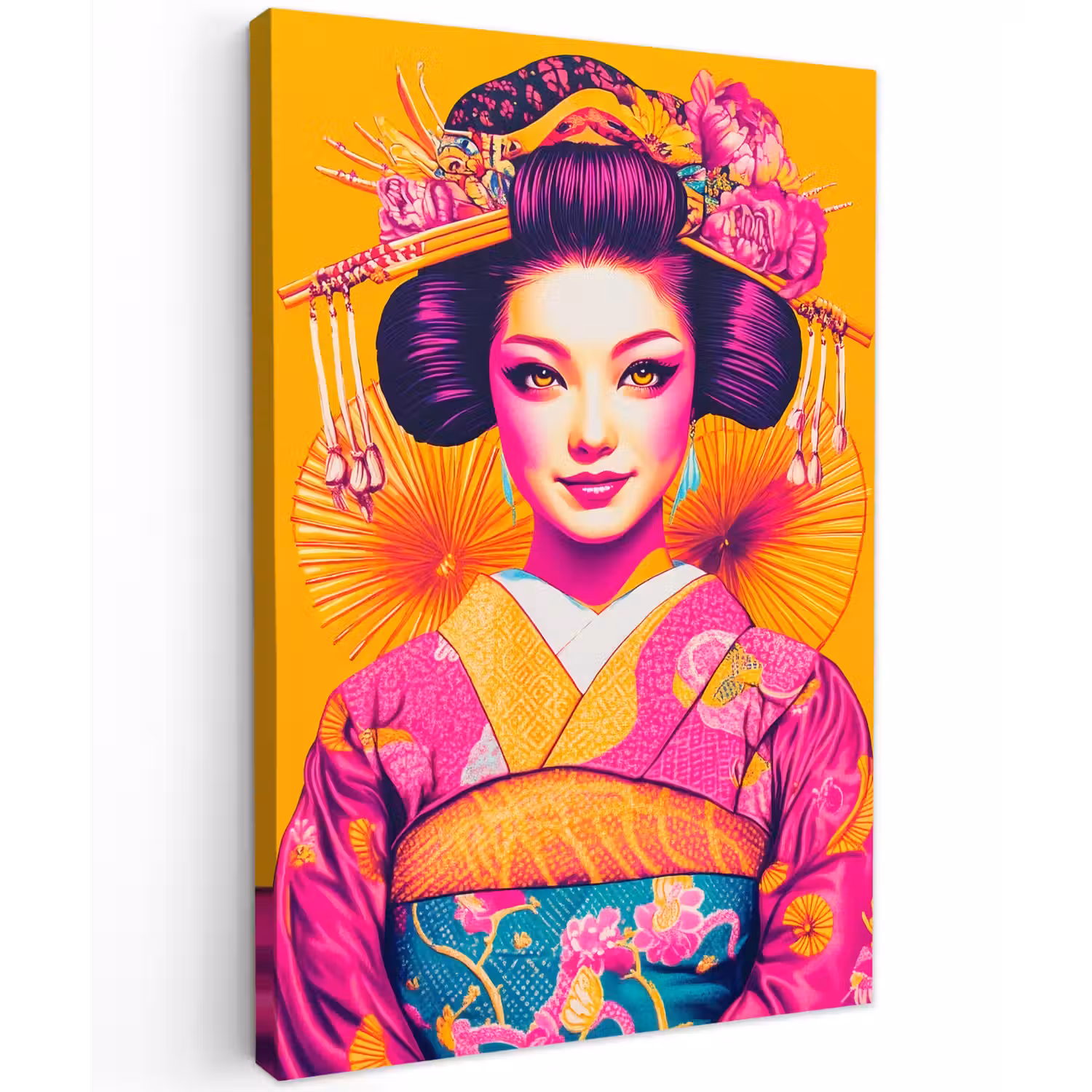 Bloemen - Vrouw - Kimono - Roze Tuinposter op houten frame 2 cm dik klein -3d