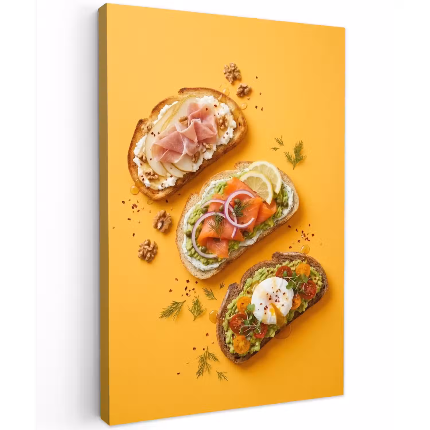 Eten - Brood - Ontbijt - Modern - Kleurrijk Tuinposter op houten frame 2 cm dik klein -3d